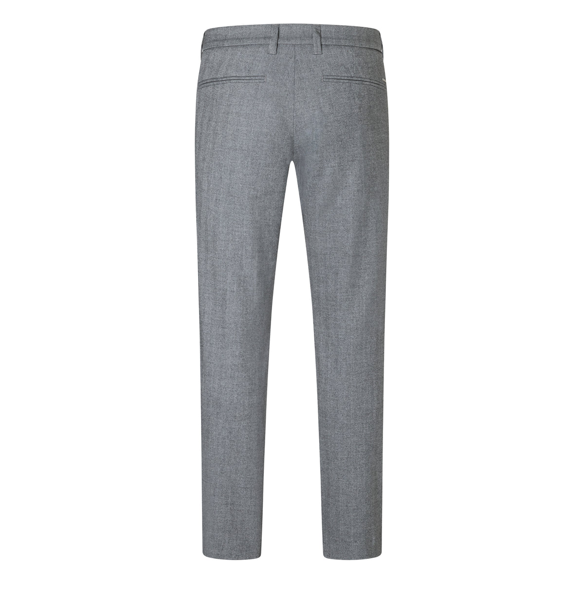 Regular chino with herringbone pattern. | Lennox | light storm grey herringbone | Back view of bust