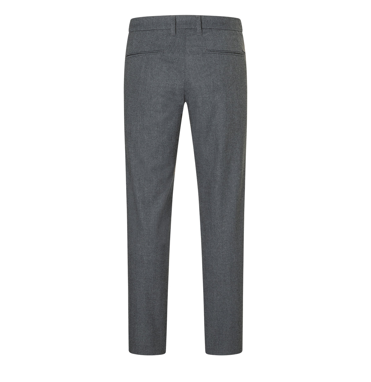 Regular chino with herringbone pattern. | Lennox | grey stone herringbone | Back view of bust