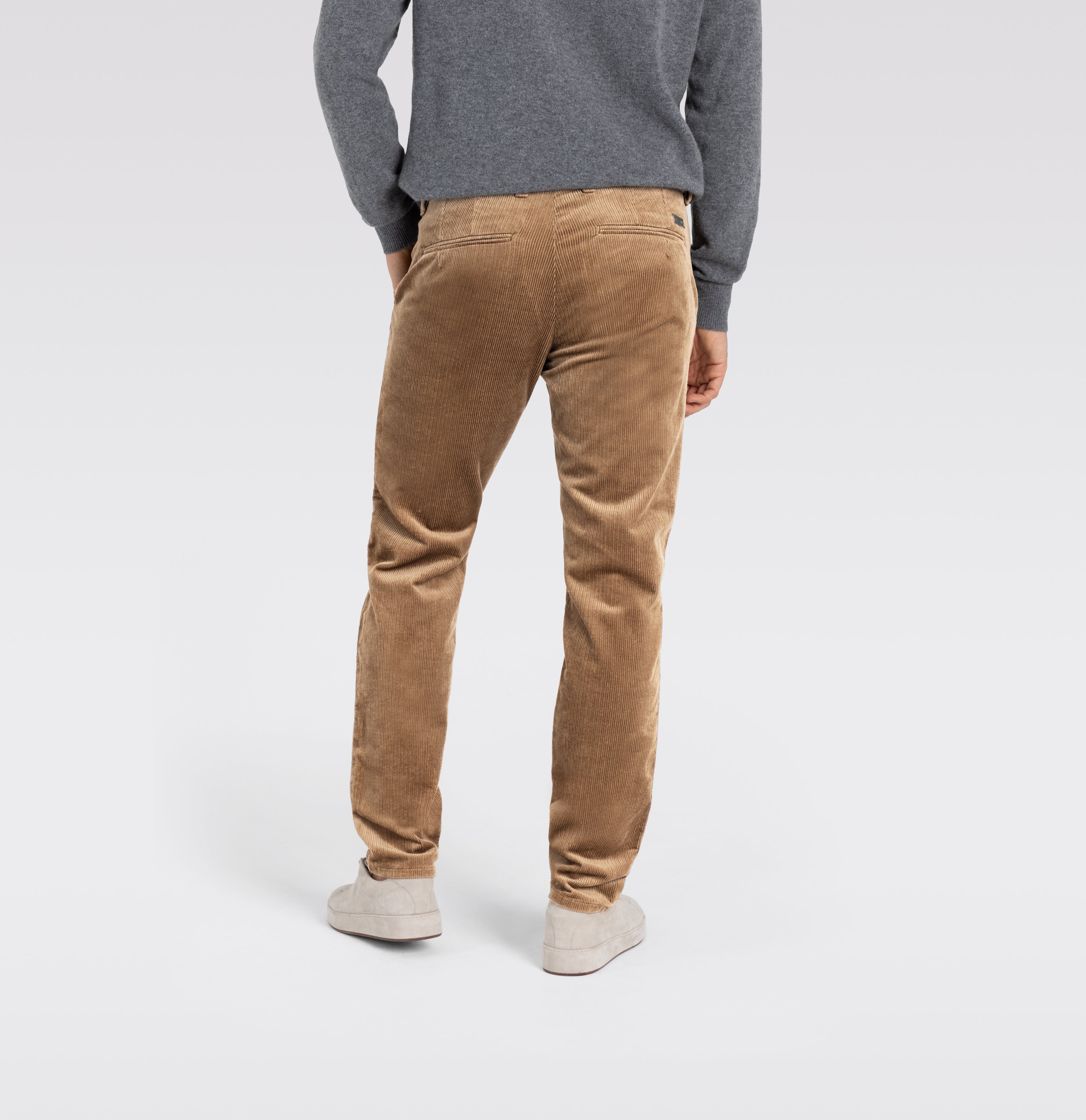 Extra soft corduroy chino in a lyocell blend. With a fine shine. | Lennox | toasted coconut | Back view of model