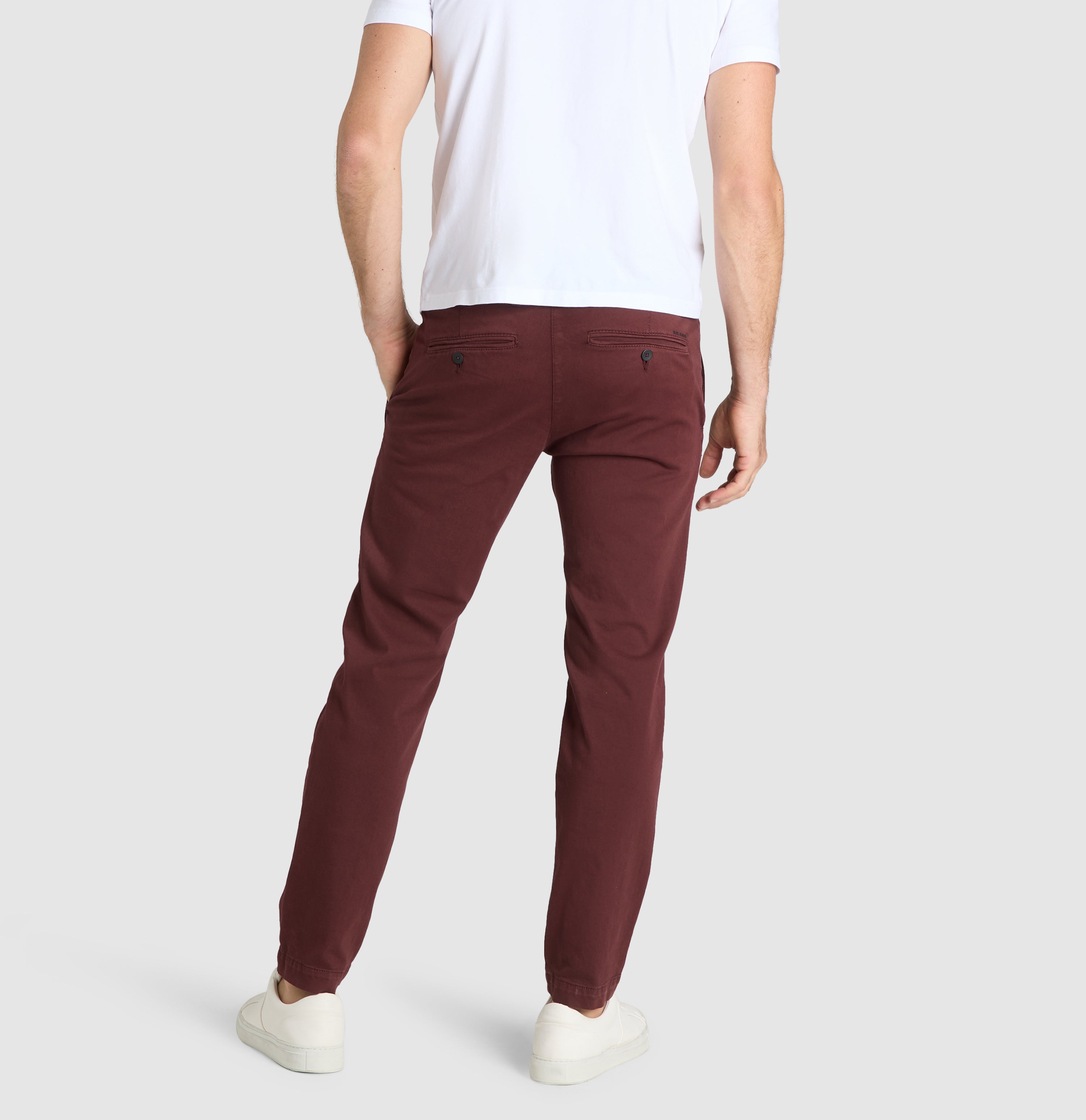 Ultimate driver pants in a chino design. | Driver Pants | dark burgundy | Back view of model