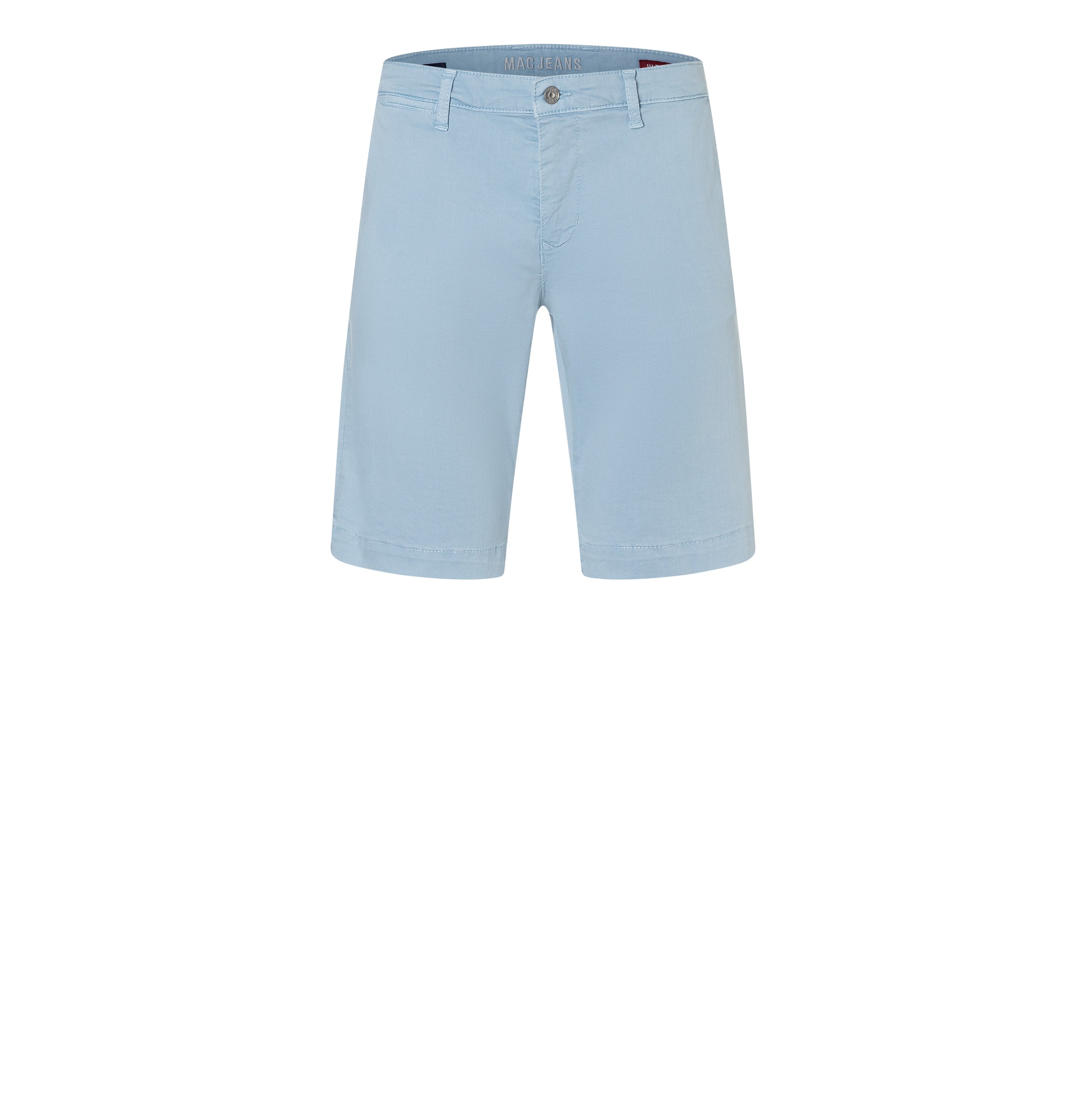 Light, chino style ultimate driver shorts. | Driver Short | blue fog | Front view of bust