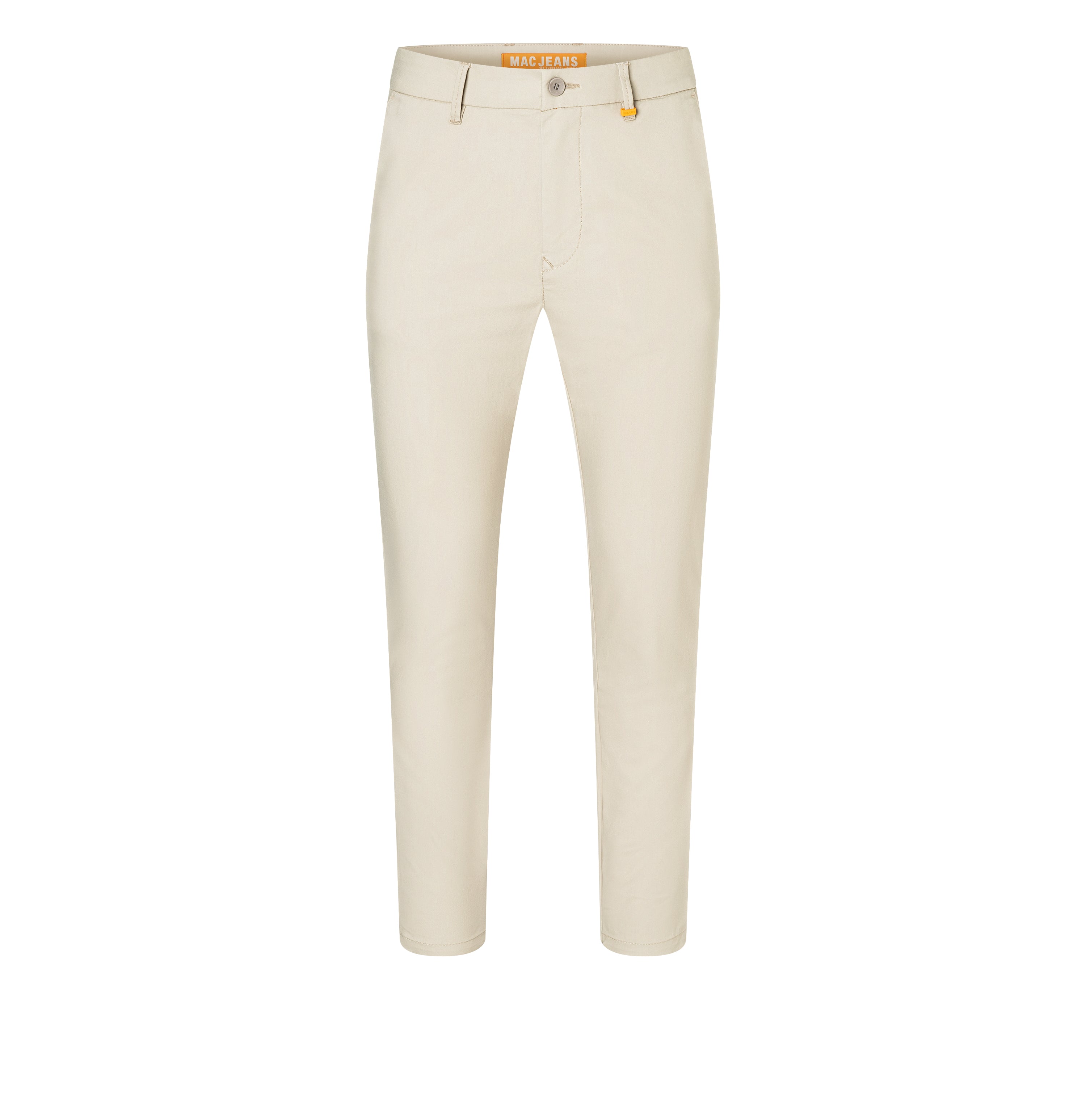 Tapered chino in a techno twill material. | Griffin | caffe latte | Front view of bust