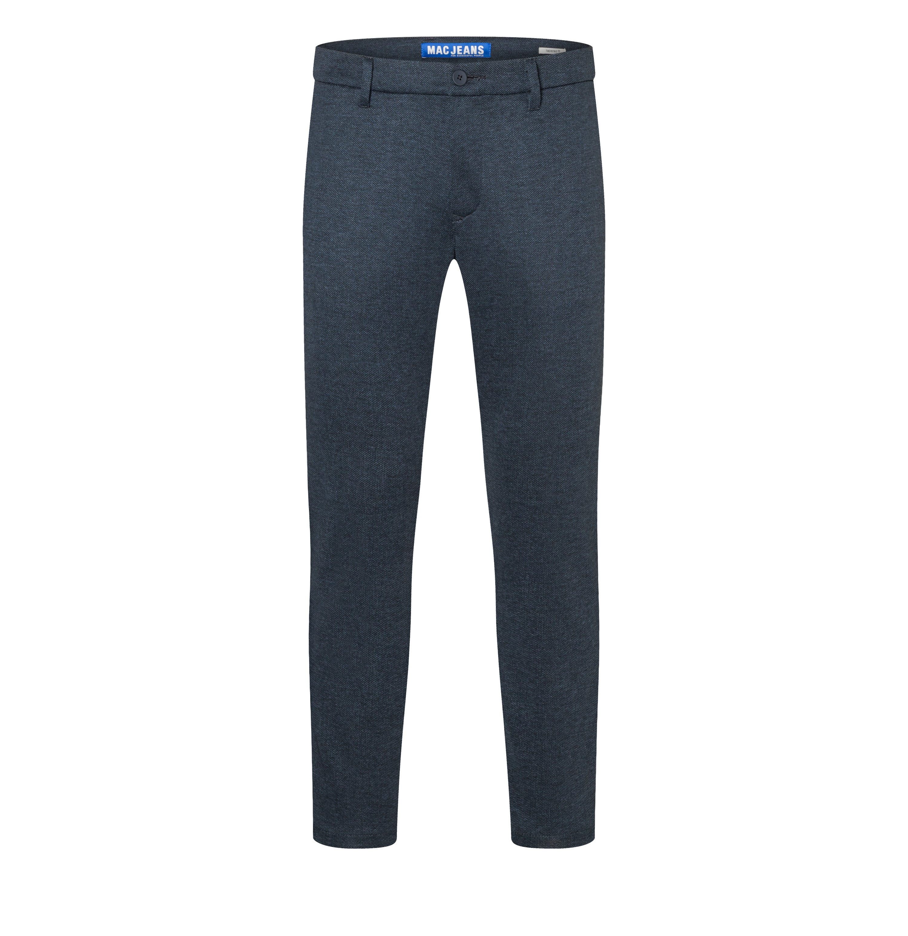 Finely patterned tapered chino made of jersey. | Griffin | sea storm printed | Front view of bust