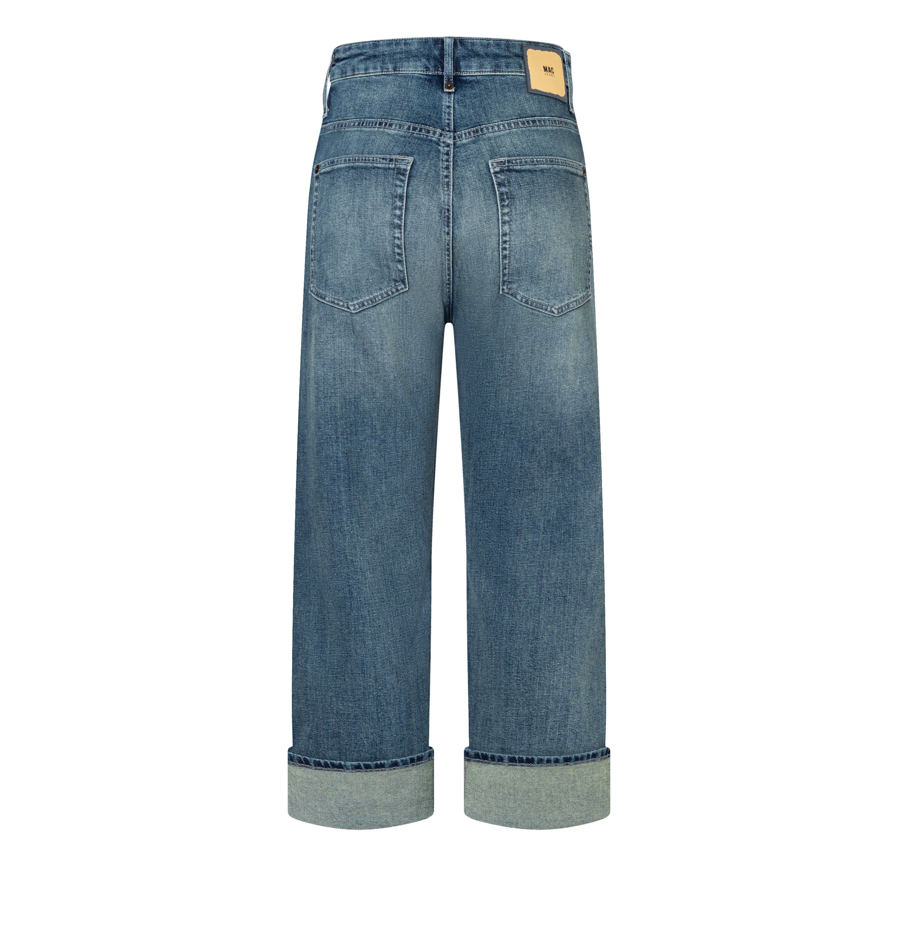 Casual, baggy jeans with a vintage look. | BAGGY straight | blueish green tinted | Back view of bust