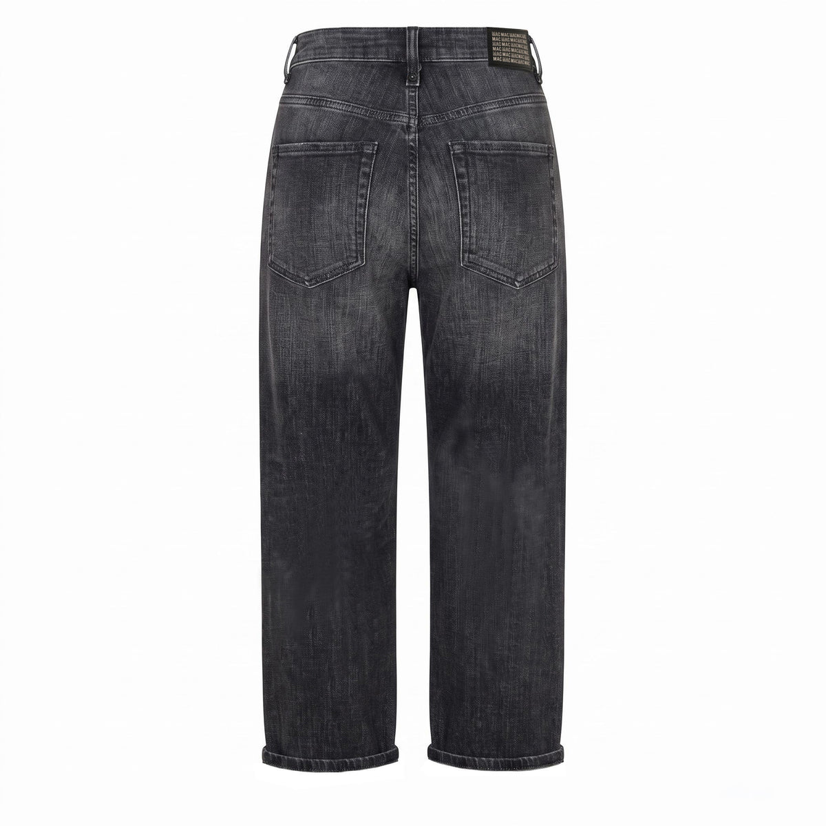 Boyfriend jeans with turn-up. | BOYFRIEND | dark grey used wash | Back view of bust