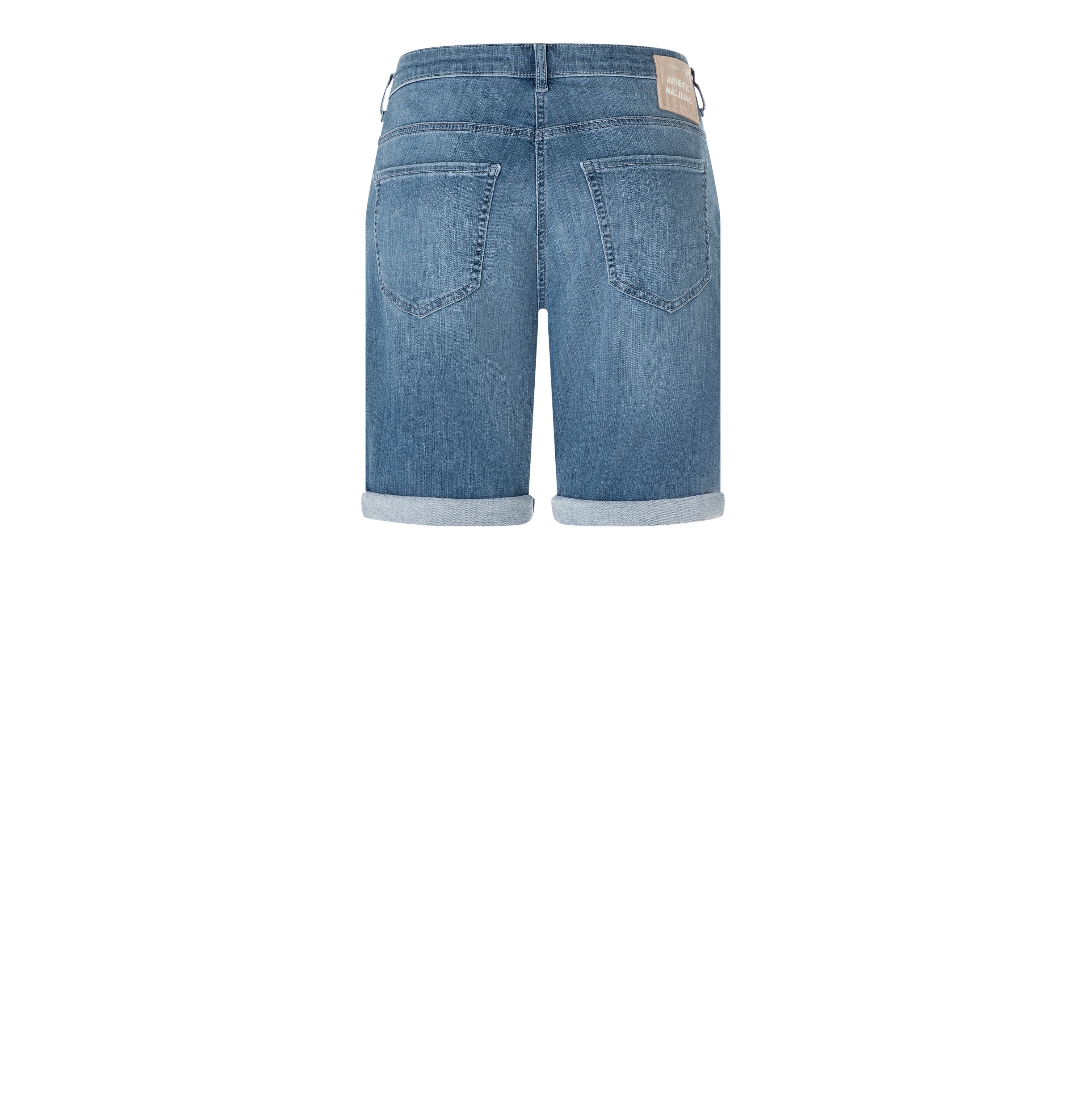 Turned-up jeans shorts made of light denim. | SHORTY summer clean | commercial summer blue wash | Back view of bust