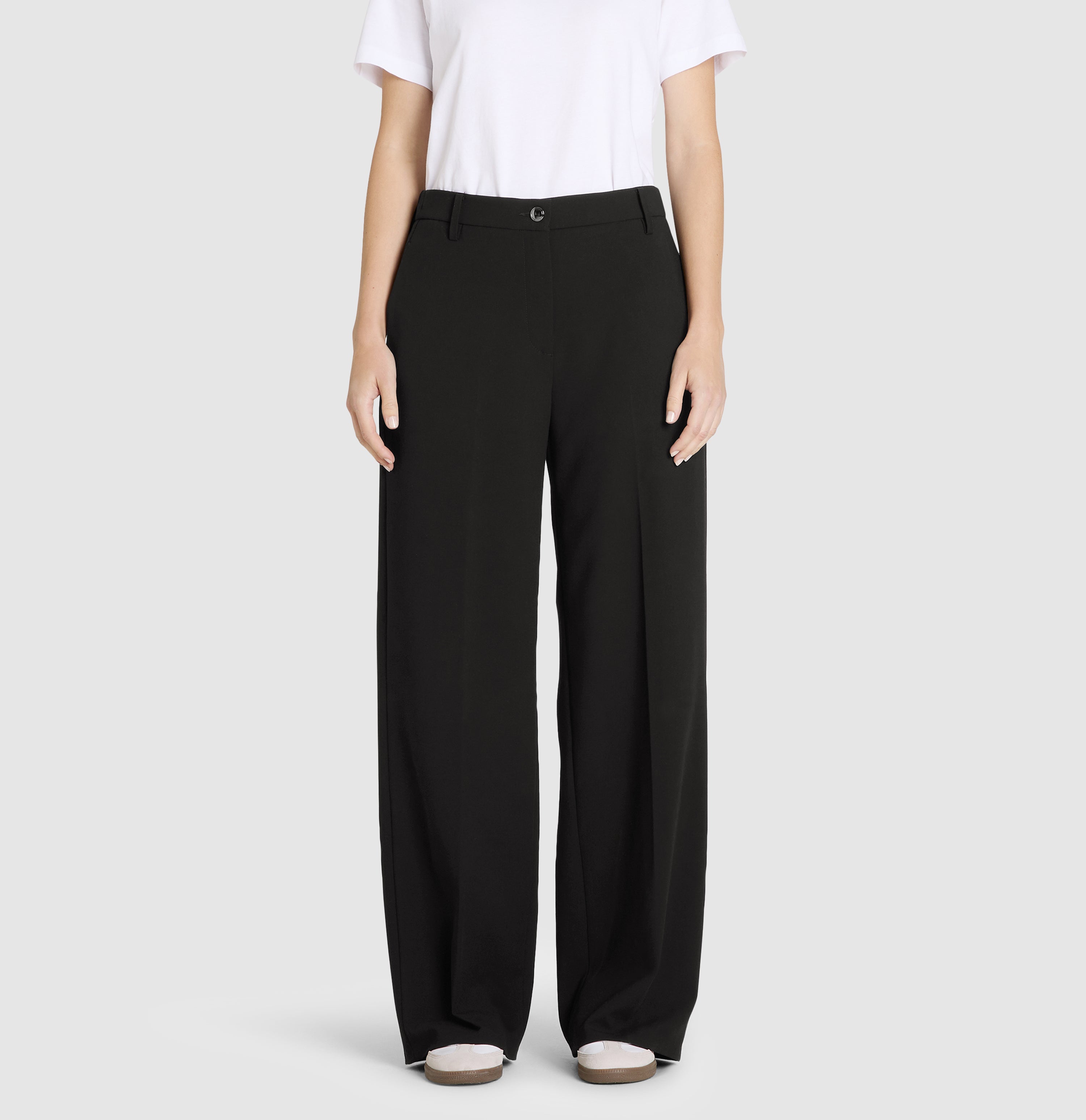 Wide fit made from easy care bi-stretch. | CAMILLA | black | Front view of model