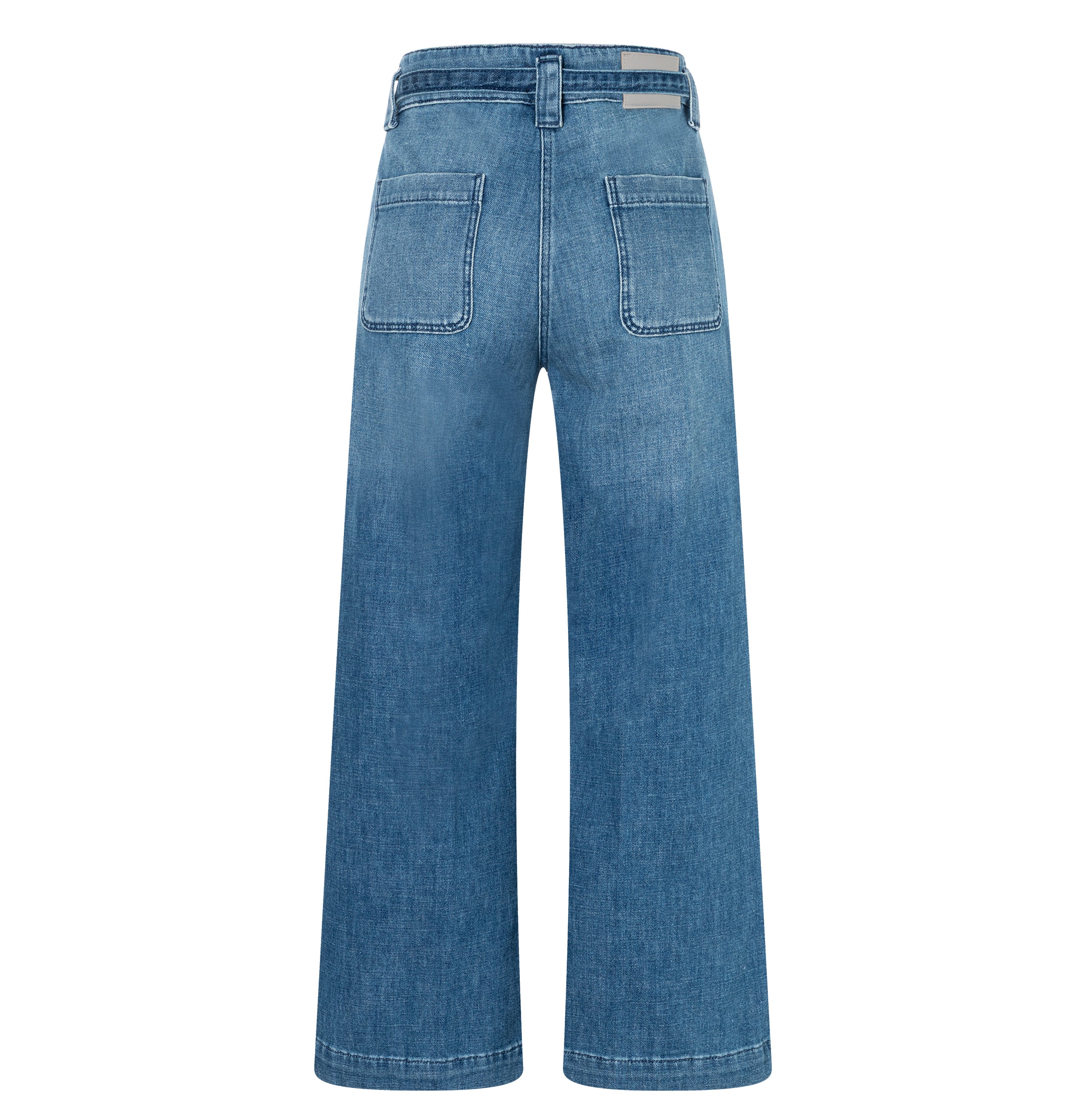 Wide, flowing jeans with tie belt. | SIENNA | cool blue used | Back view of bust