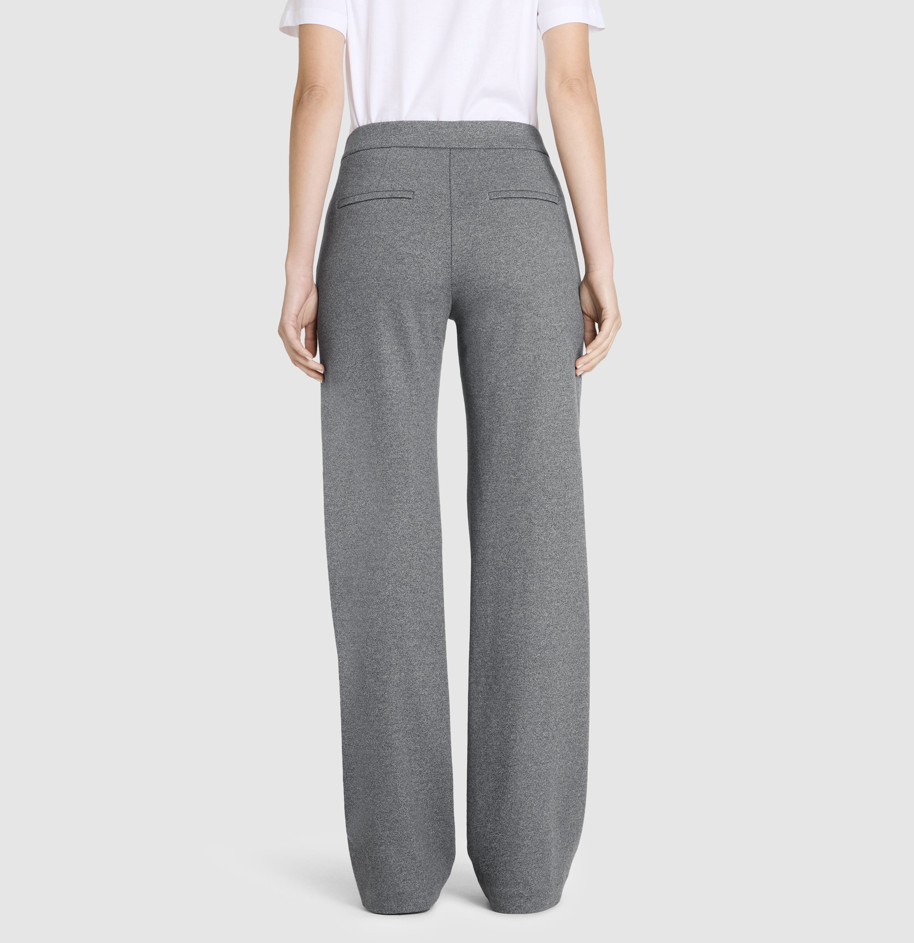 Wide jump-in trousers made of premium jersey. | CHIARA SMART | metal grey melange | Back view of model