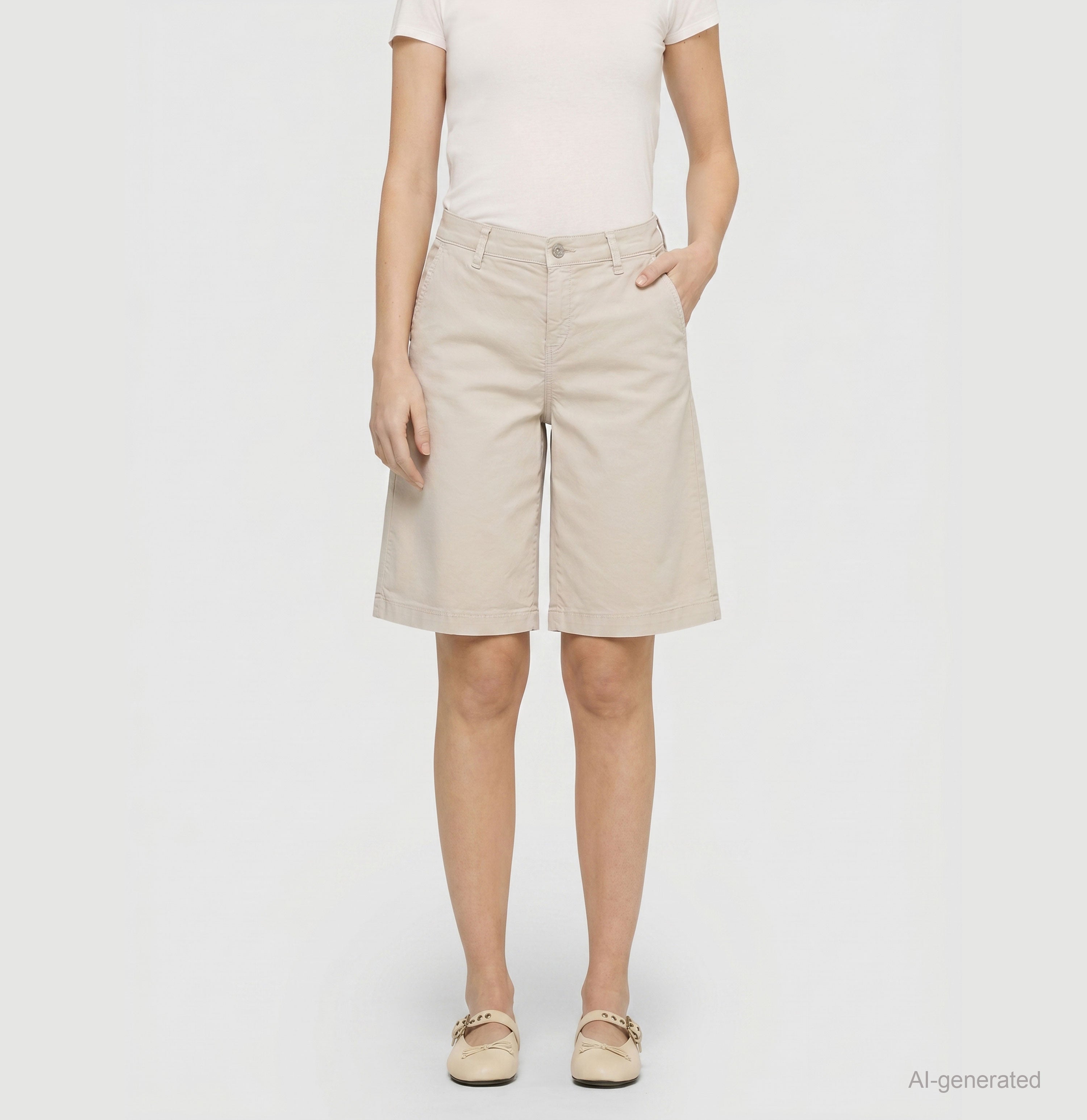 Relaxed chino shorts made of stretch gabardine. | CHINO Bermuda | ivory PPT | Front view of model