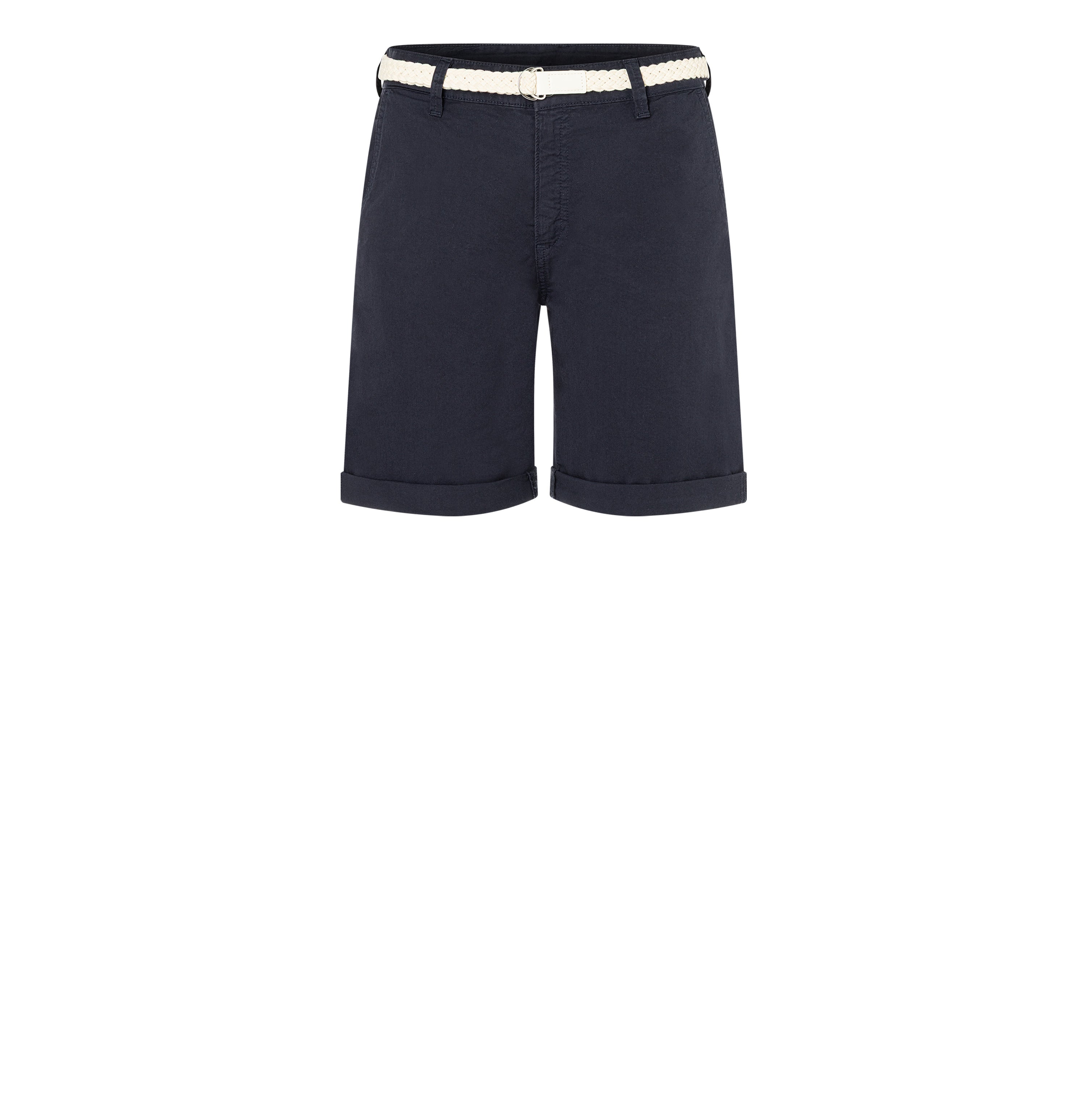 Chino shorts with a braided belt. | CHINO SHORTS belt | dark blue PPT | Front view of bust