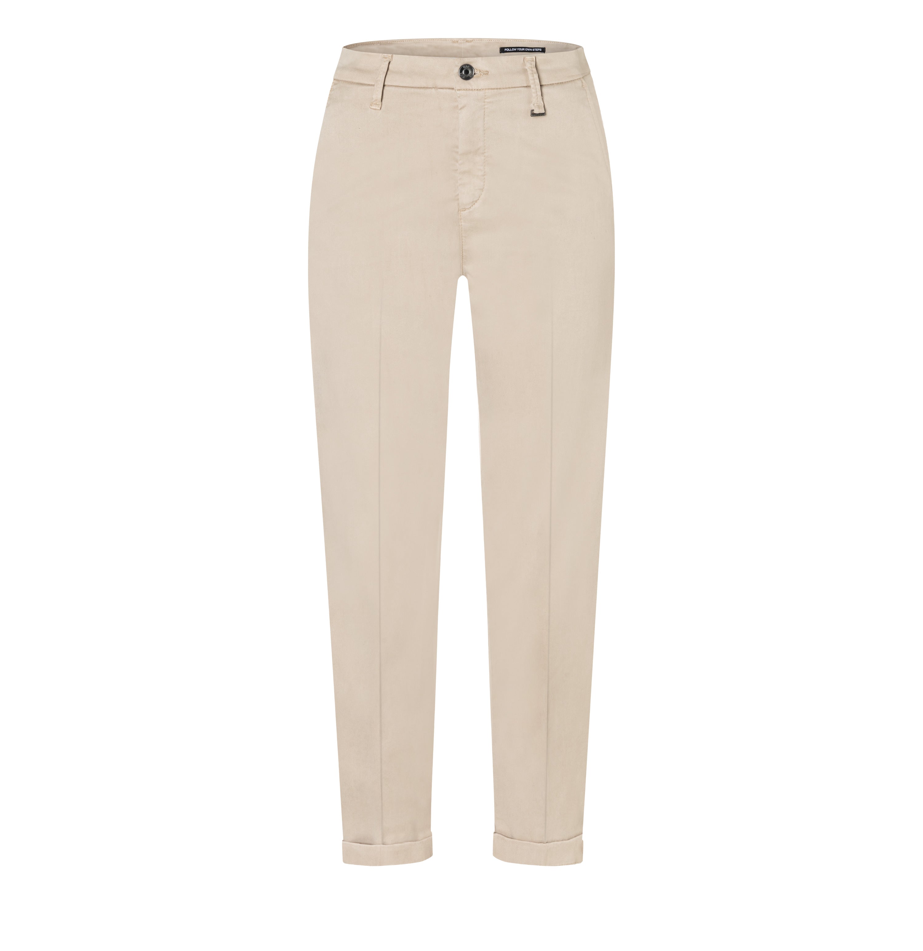Slim trousers in a cotton-modal-lyocell blend. | CHINO turn up | light beige kitt PPT | Front view of bust