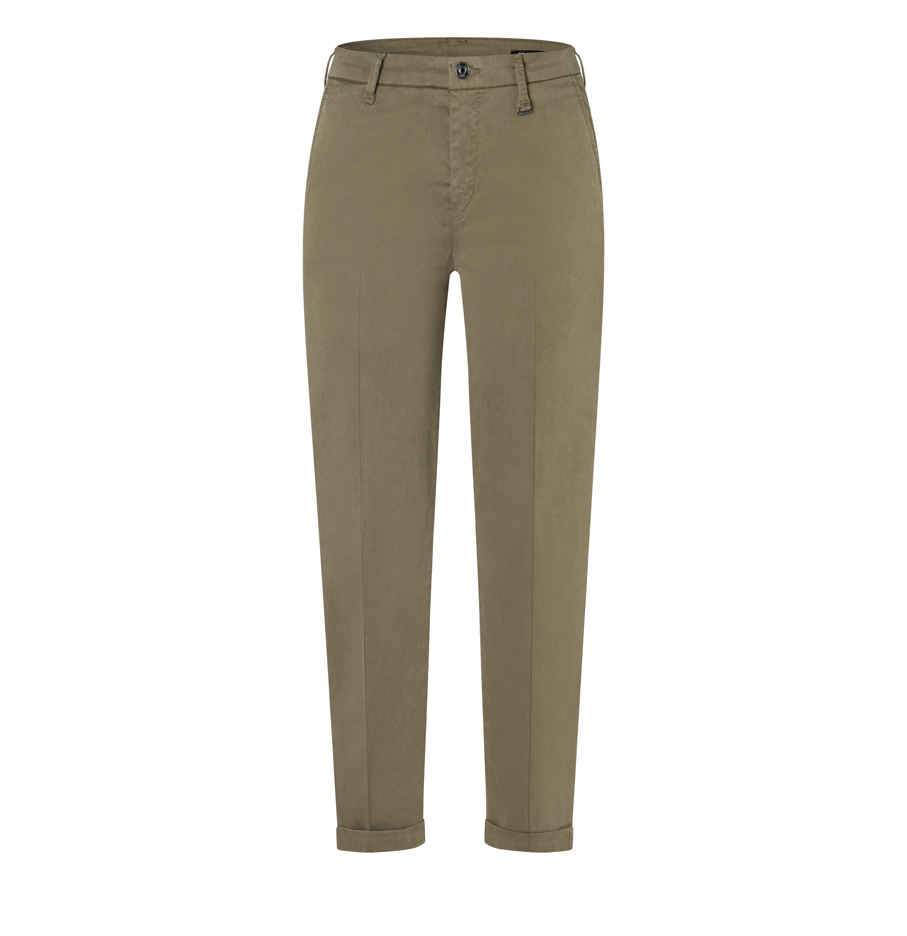 Slim trousers in a cotton-modal-lyocell blend. | CHINO turn up | light khaki PPT | Front view of bust