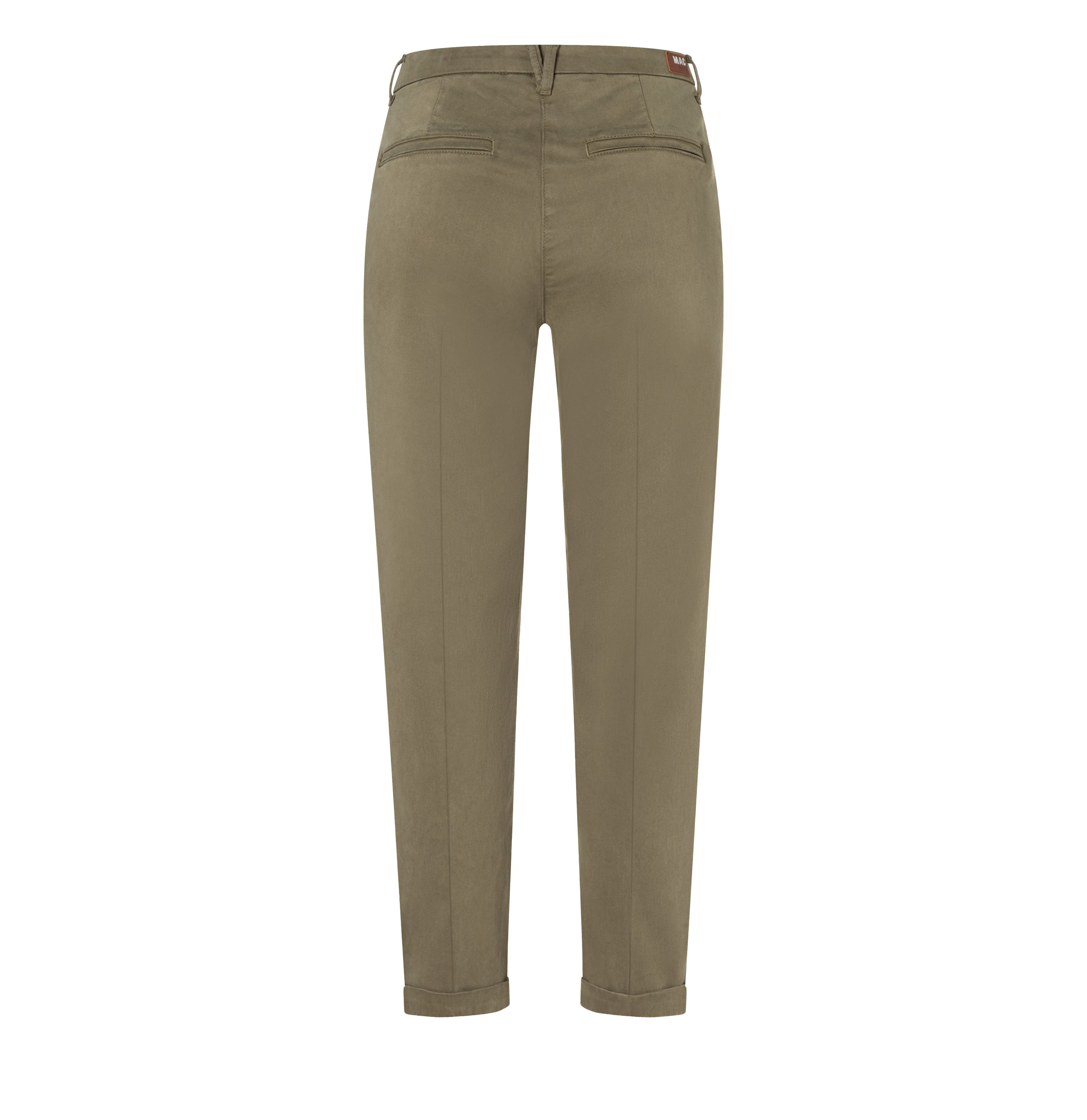 Slim trousers in a cotton-modal-lyocell blend. | CHINO turn up | light khaki PPT | Back view of bust