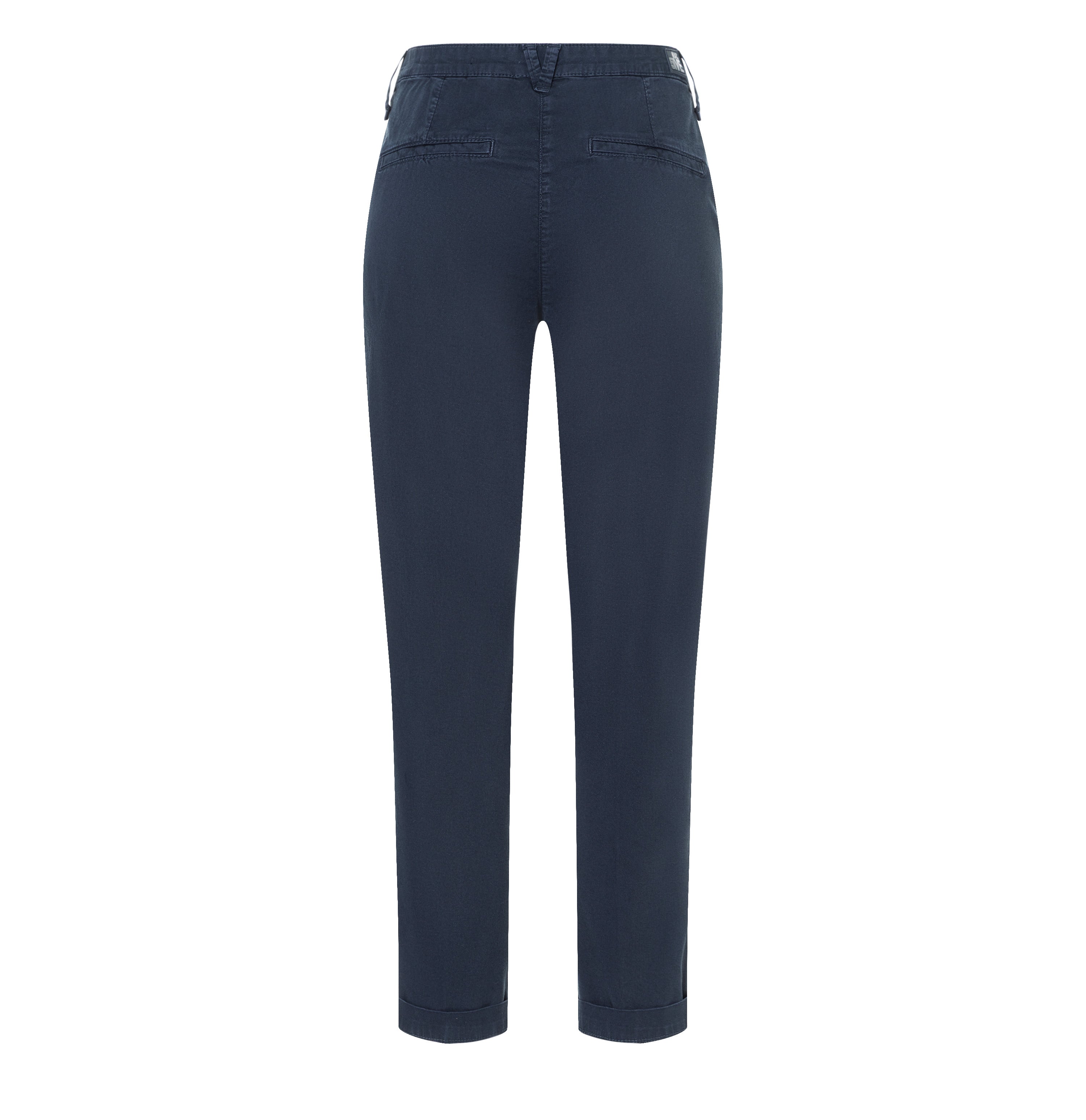 Turned-up chino with creases. | CHINO turn up | dark blue PPT | Back view of bust