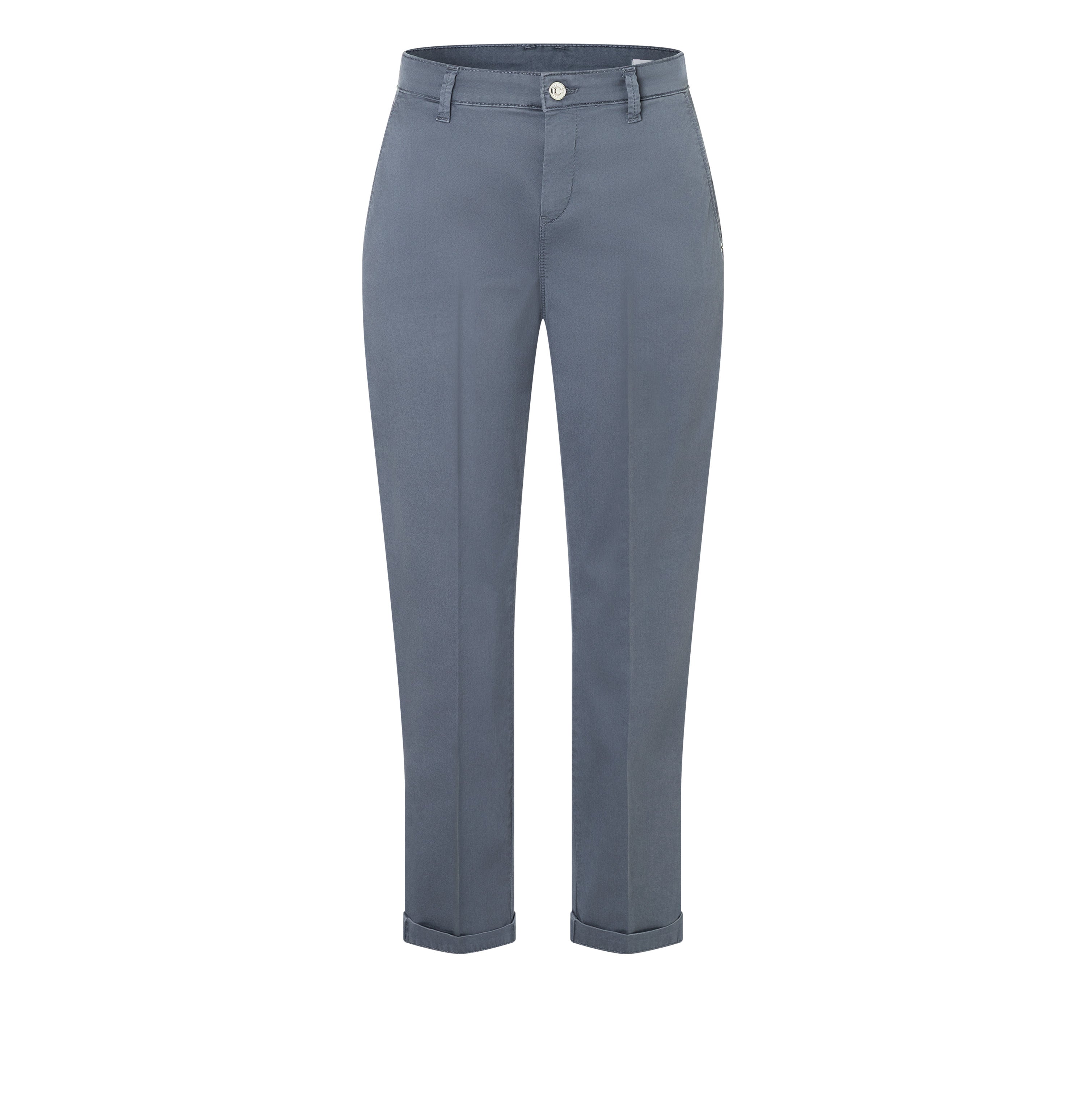 Turned-up chino with creases. | CHINO turn up | grisaille PPT | Front view of bust