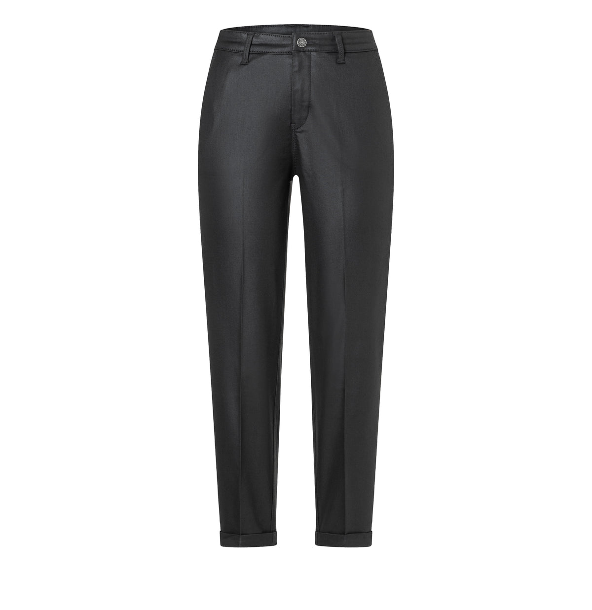 Slim, soft chino with a leather look. | CHINO turn up | black | Front view of bust