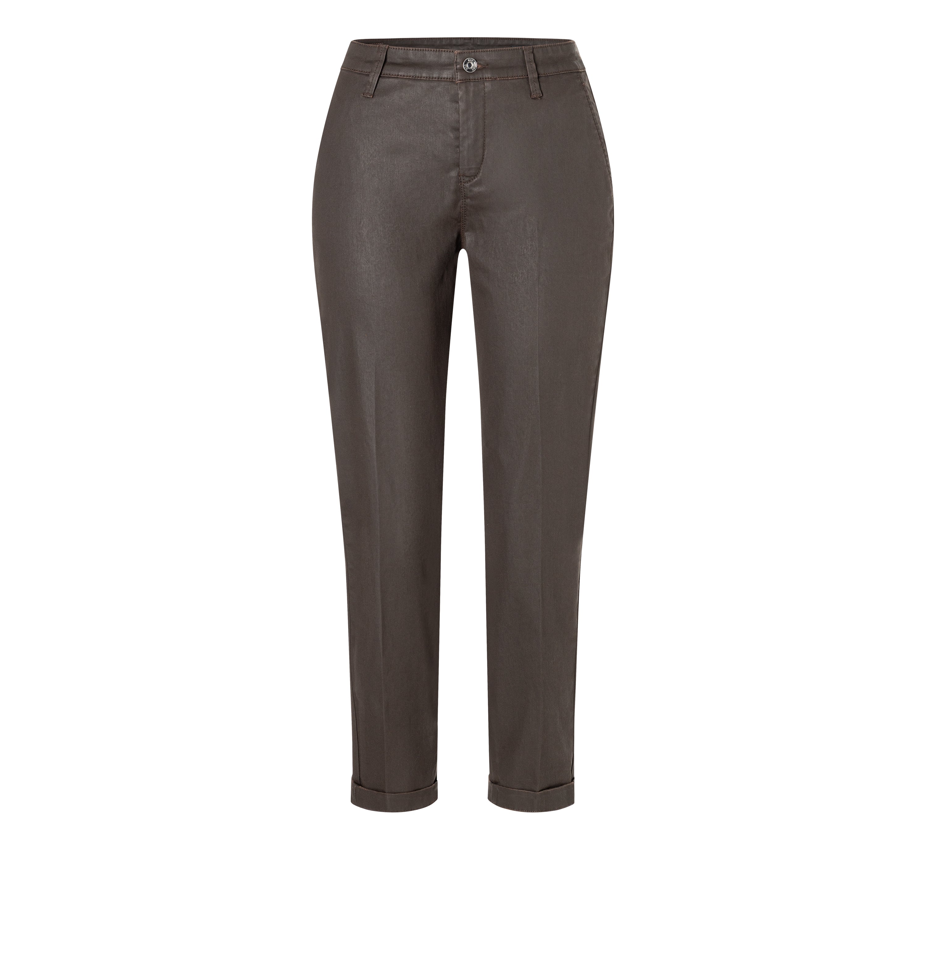 Slim cotton-lyocell chino with a leather look. | S-NAME | S-FBBZ | Front view of bust