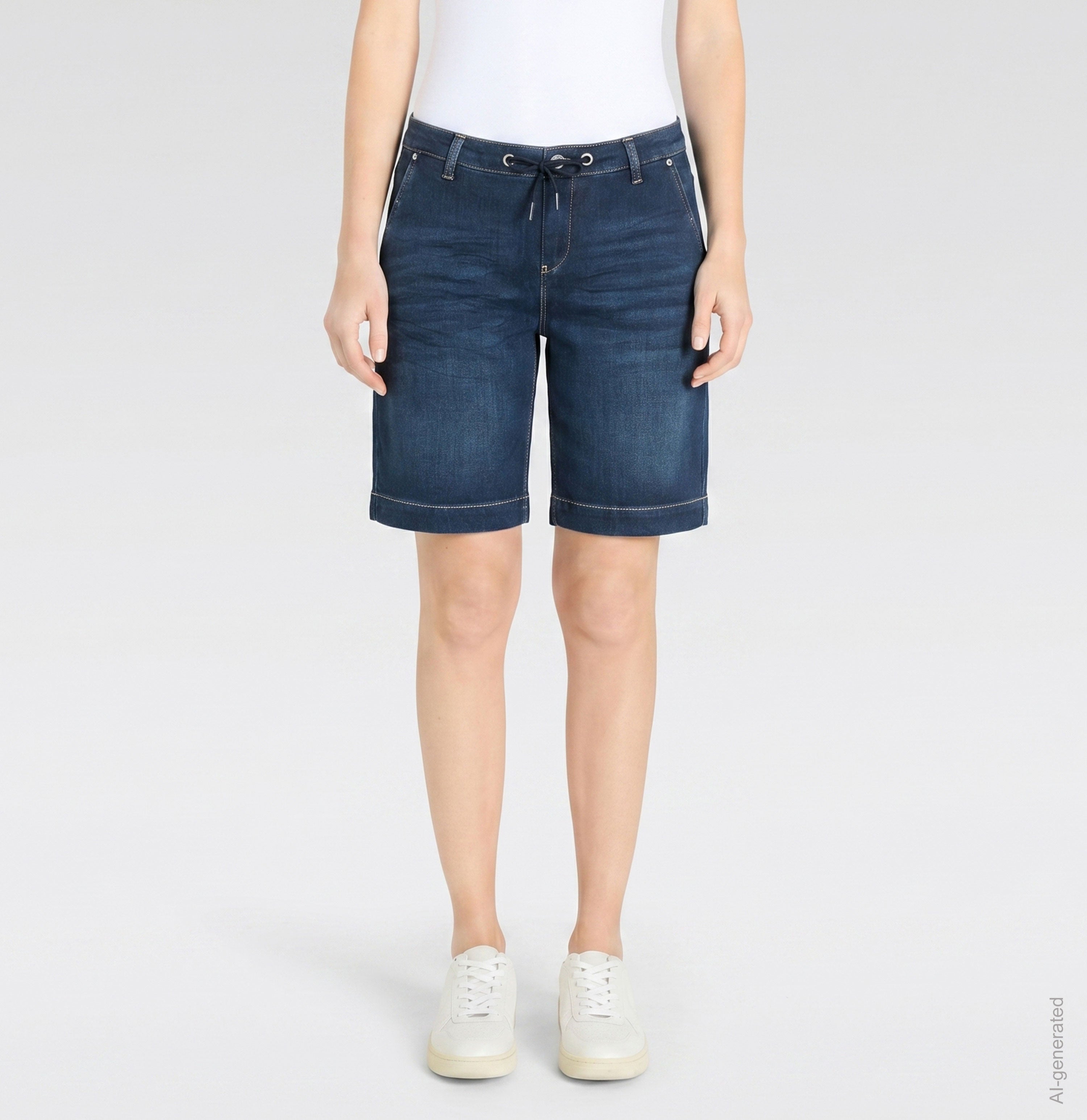 Wide sweat denim shorts with drawstring. | JOG´N SHORT | new basic wash | Front view of model