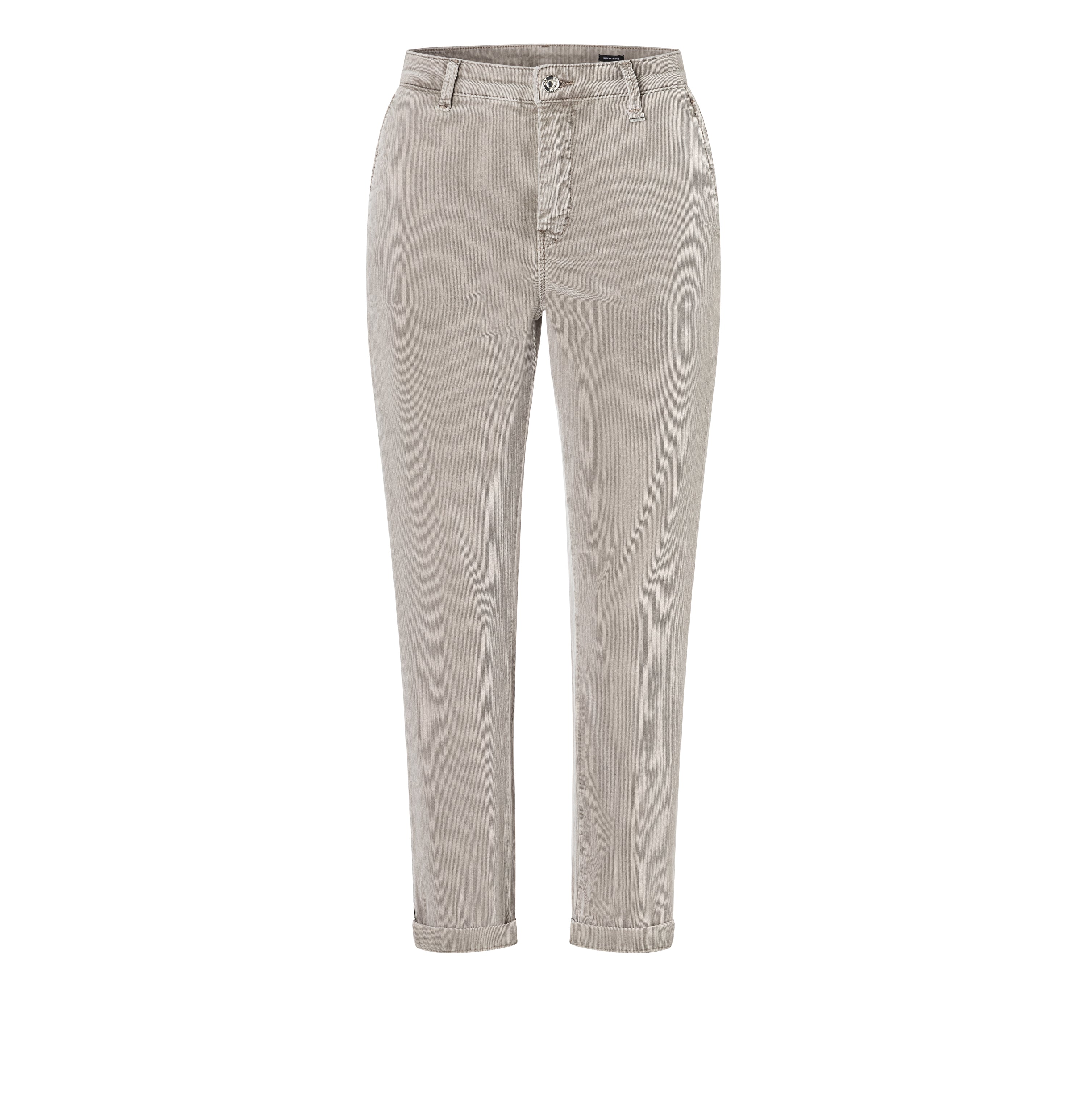 Slim chino made of baby corduroy in brilliant colours. | CHINO turn up | desert taupe | Front view of bust