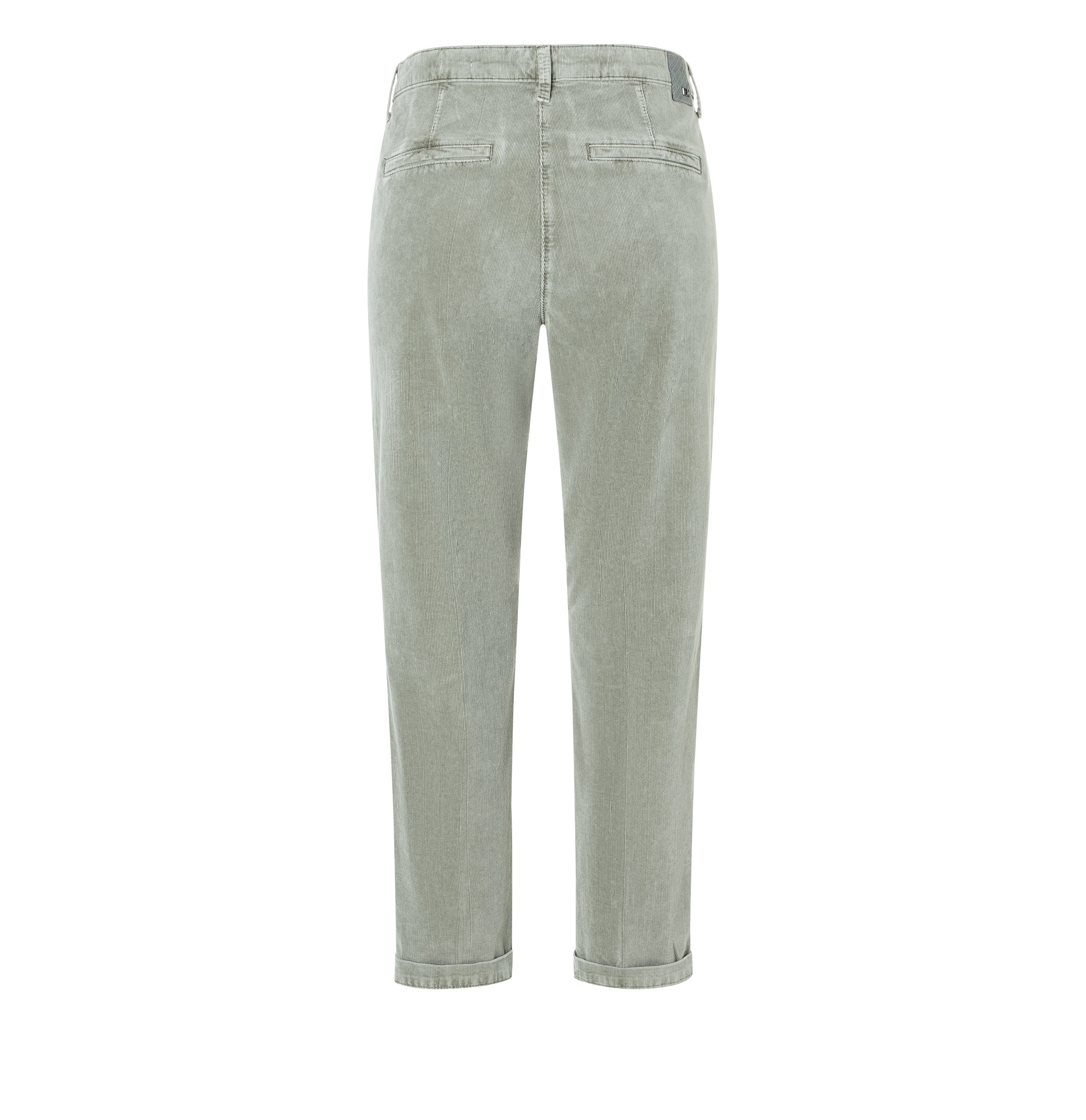 Slim chino made of baby corduroy in brilliant colours. | CHINO turn up | thyme | Back view of bust