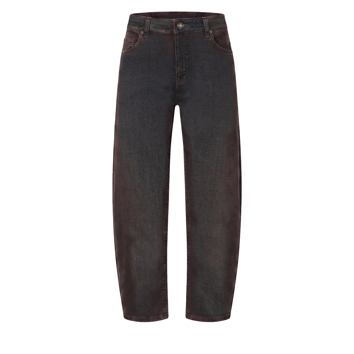 Barrel jeans in a light lyocell blend. | DANNI | soft black brown used | Front view of bust