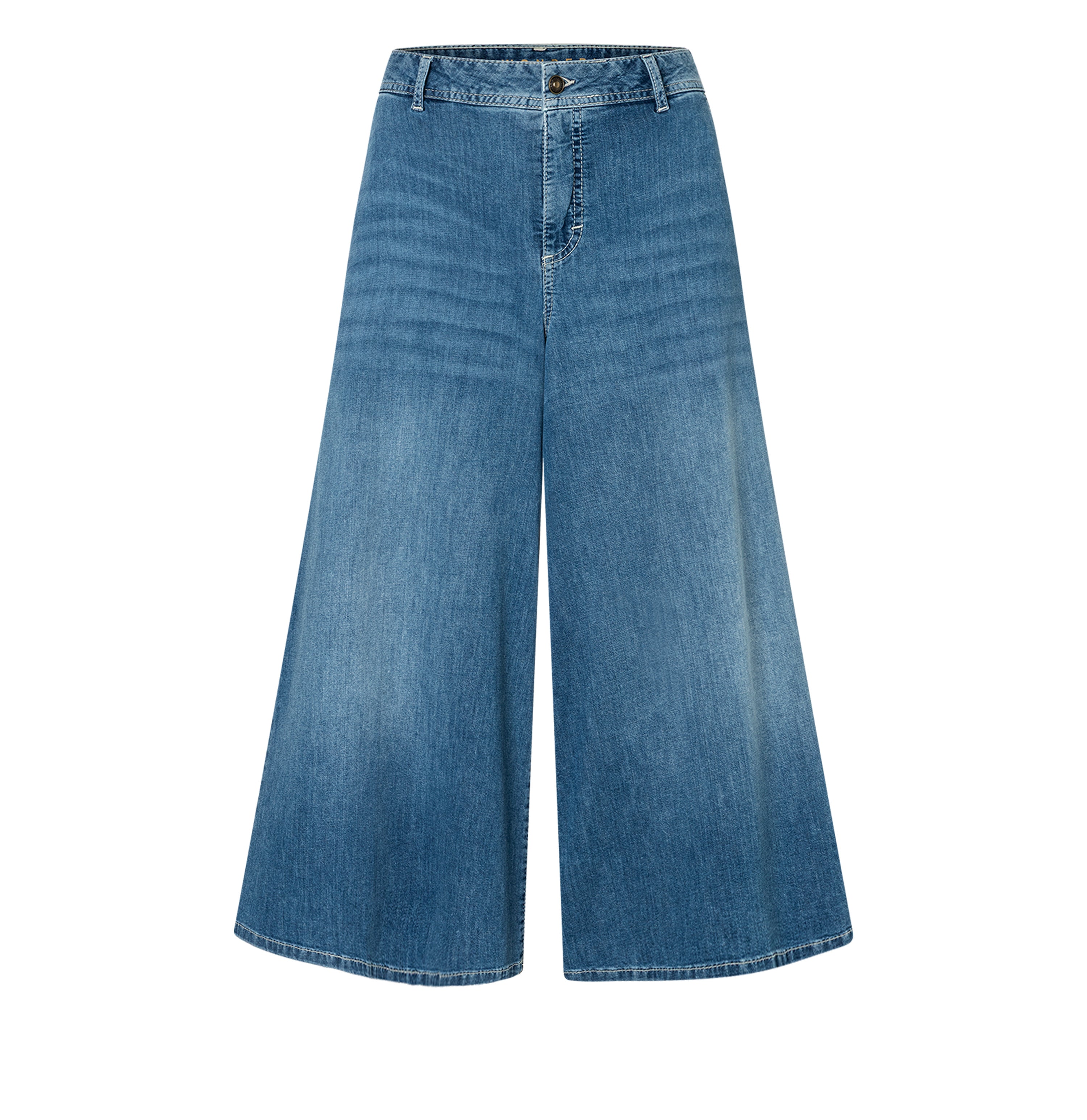 Culotte made of light stretch denim. | ELLA cropped | authentic used blue | Front view of bust