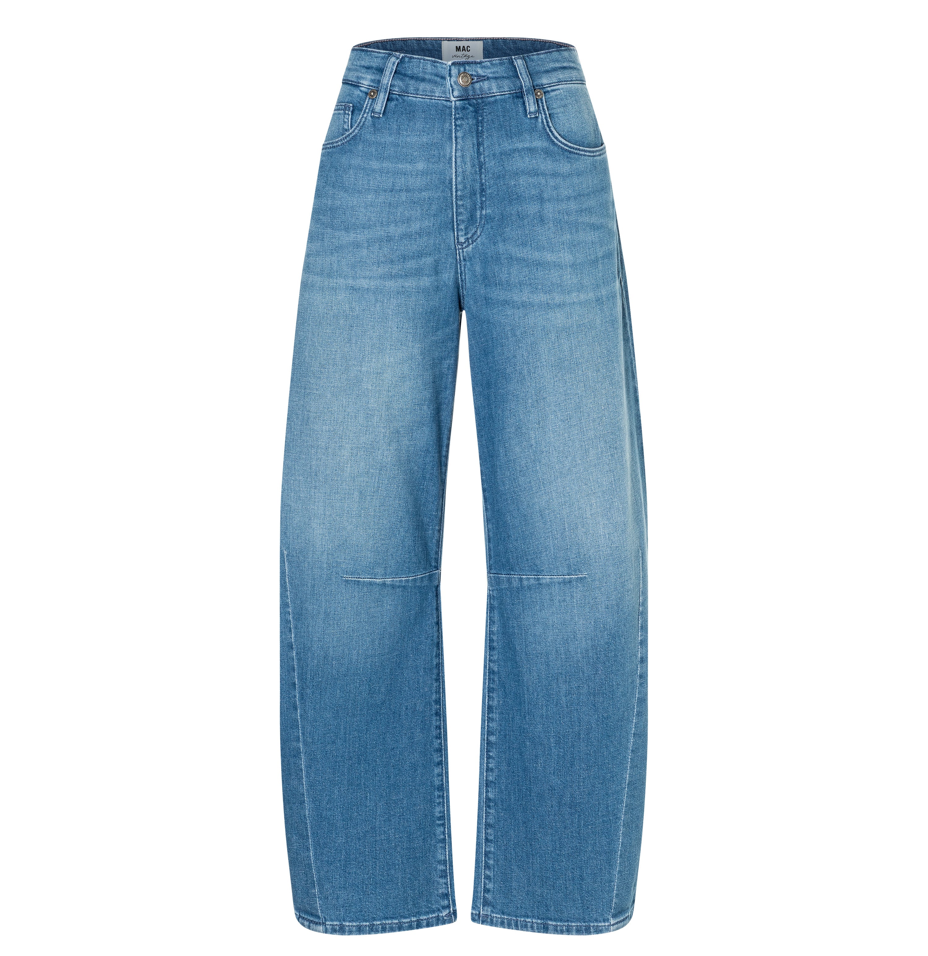Casual barrel jeans with seam details. | DAKOTA Barrel | fancy sapphire blue | Front view of bust