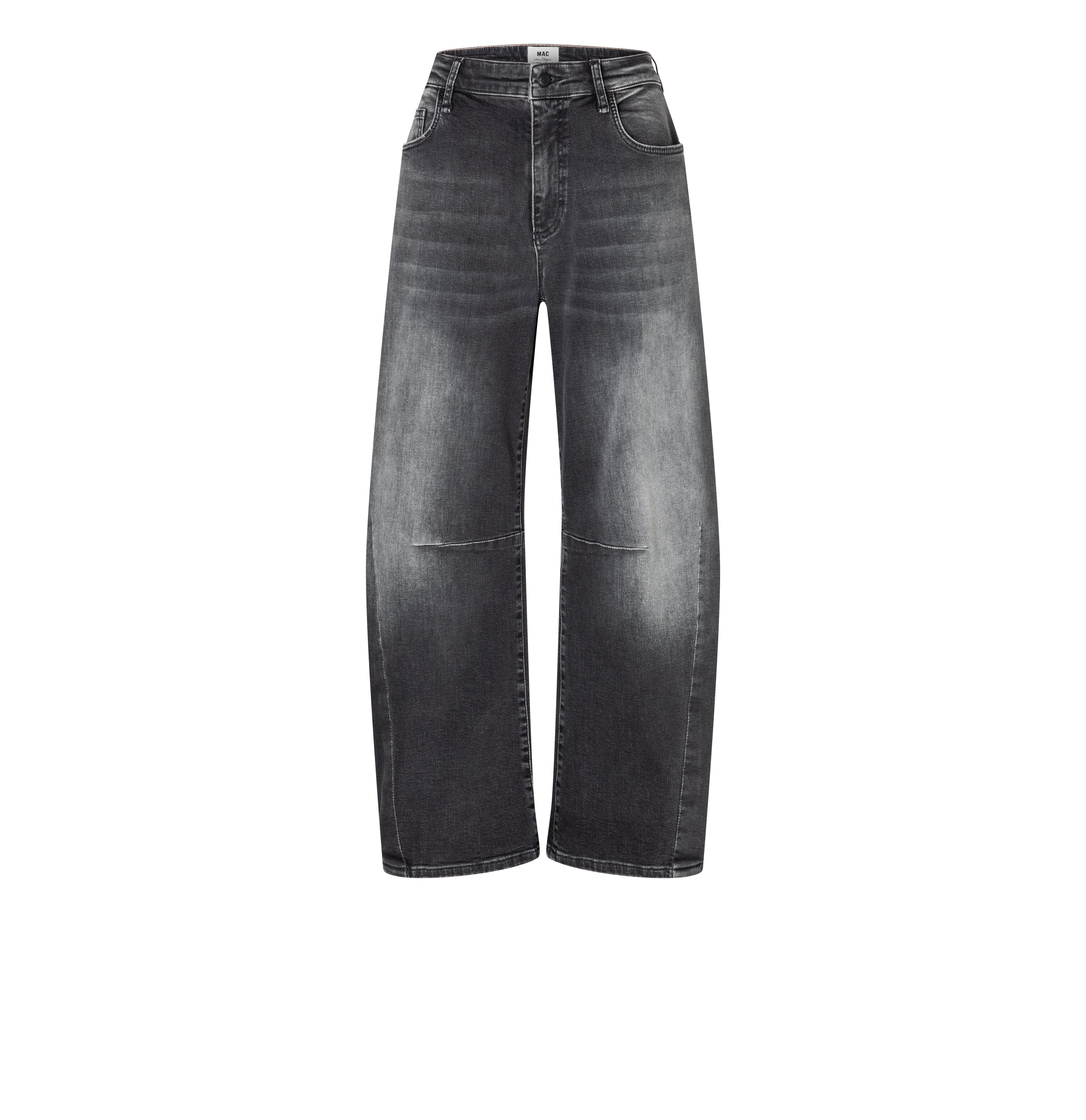 Modern barrel jeans made of comfort stretch denim. | S-NAME | S-FBBZ | Front view of bust
