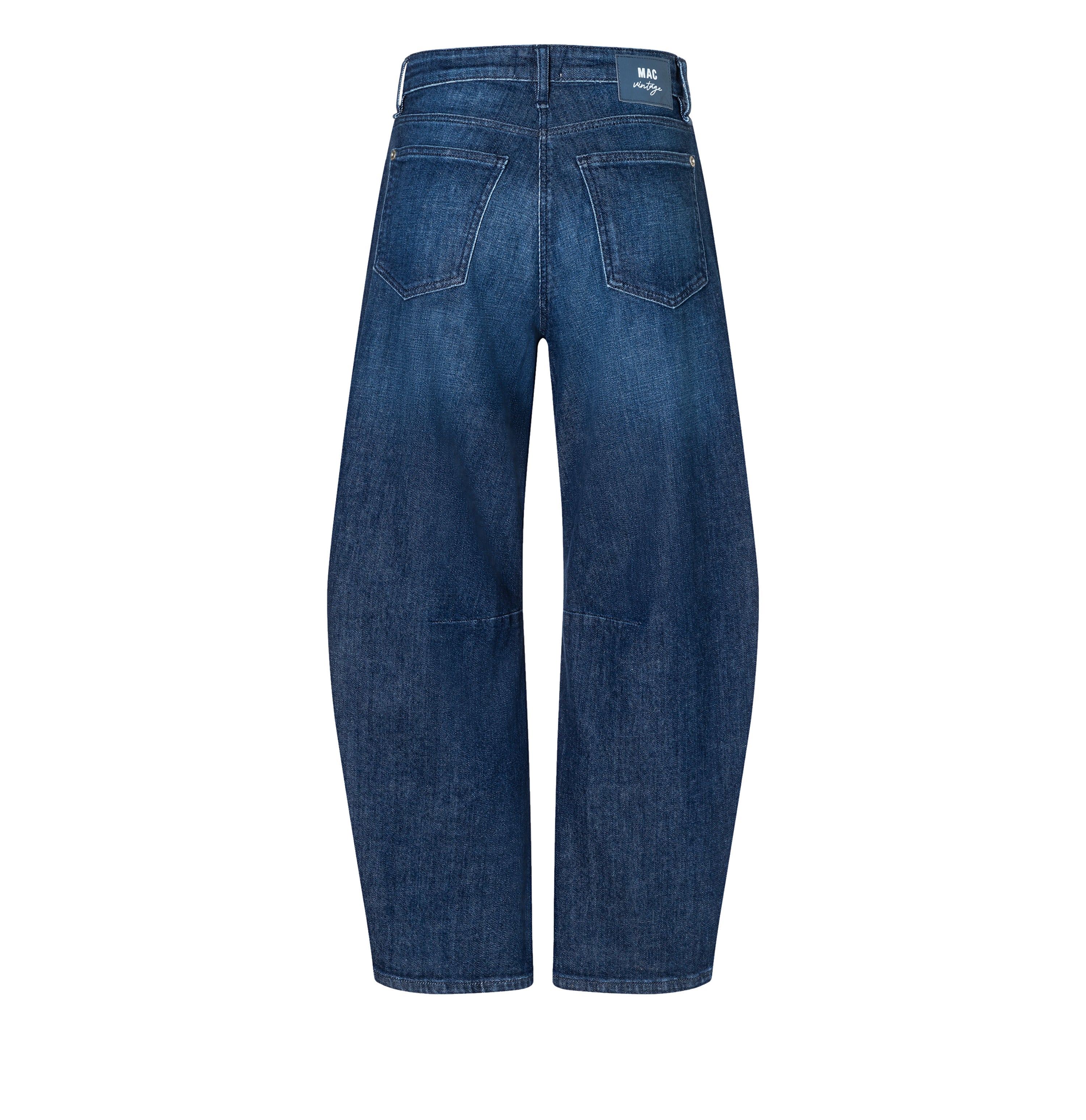 Modern barrel jeans with higher waist. | DAKOTA Barrel | blue mended wash | Back view of bust