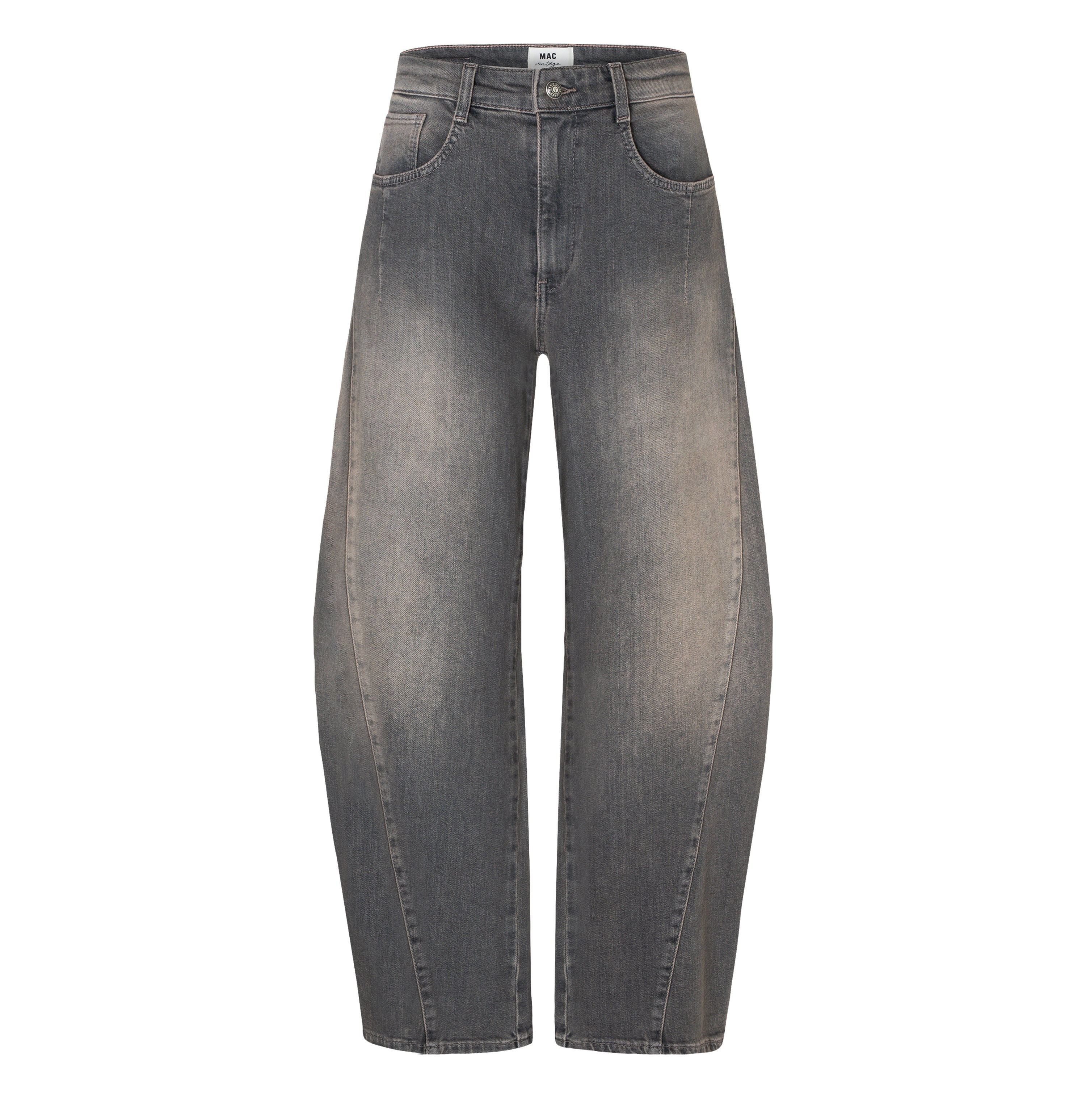 Barrel jeans with a vintage wash. | COLORADO Barrel | brown grey used | Front view of bust