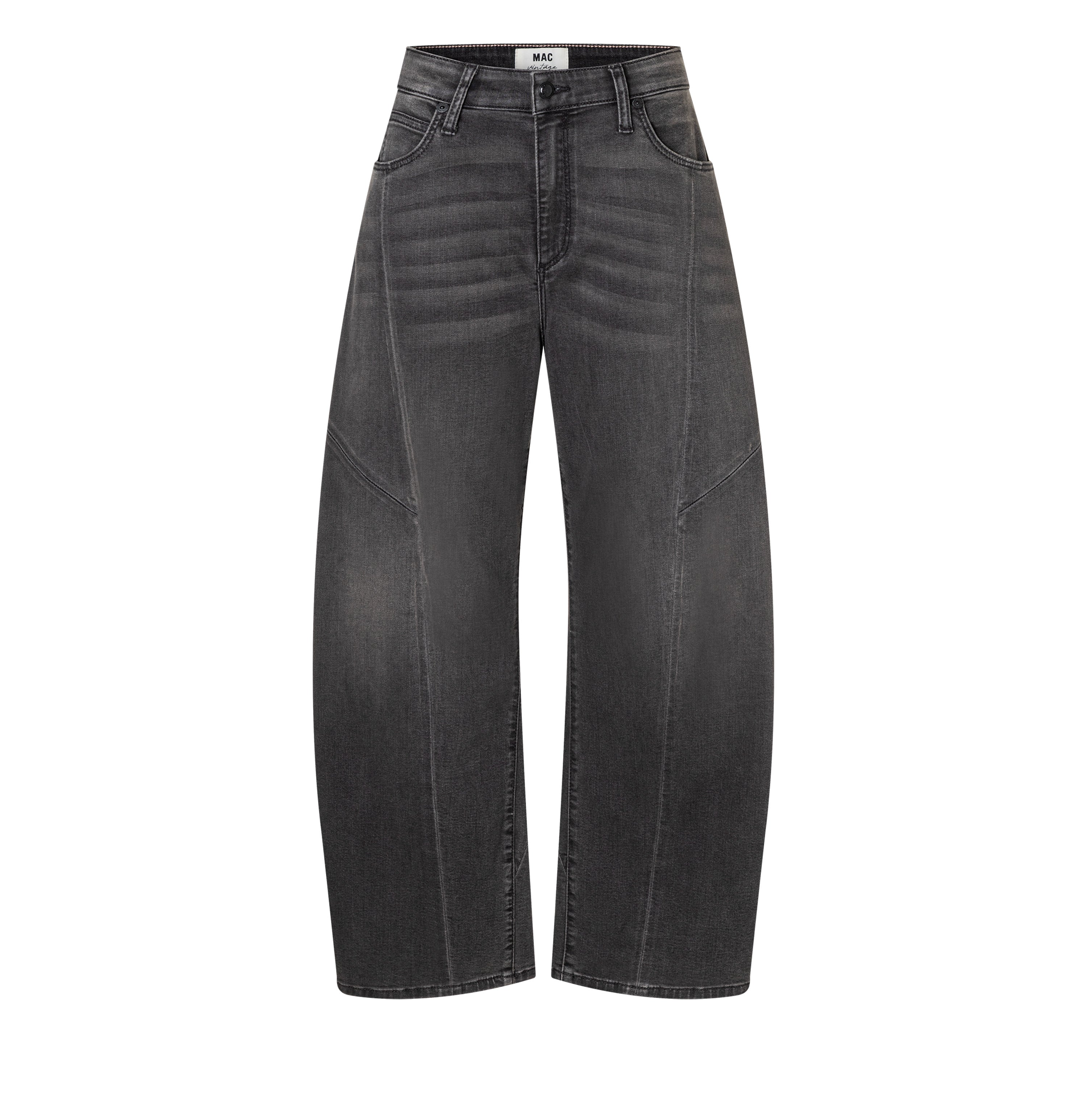 Vintage barrel jeans with seam details. | DAKOTA Barrel seam | high fashion anthra wash | Front view of bust