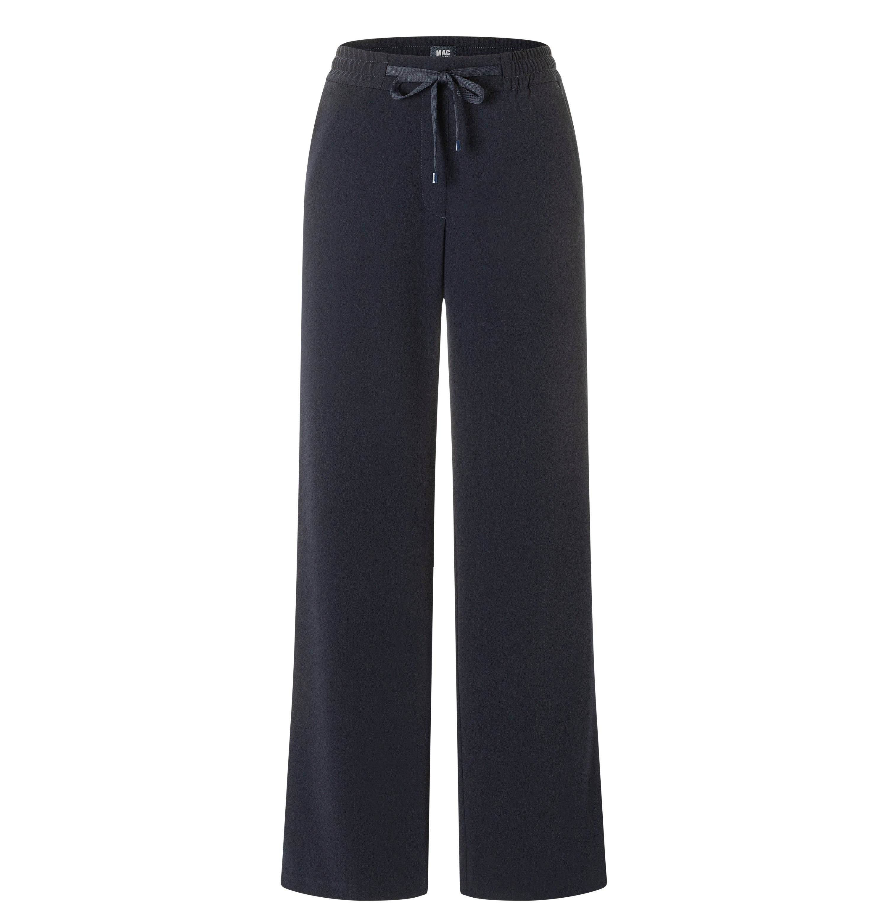 Wide jump-in trousers in a soft crepe material. | CHRISTY | dark blue | Front view of bust