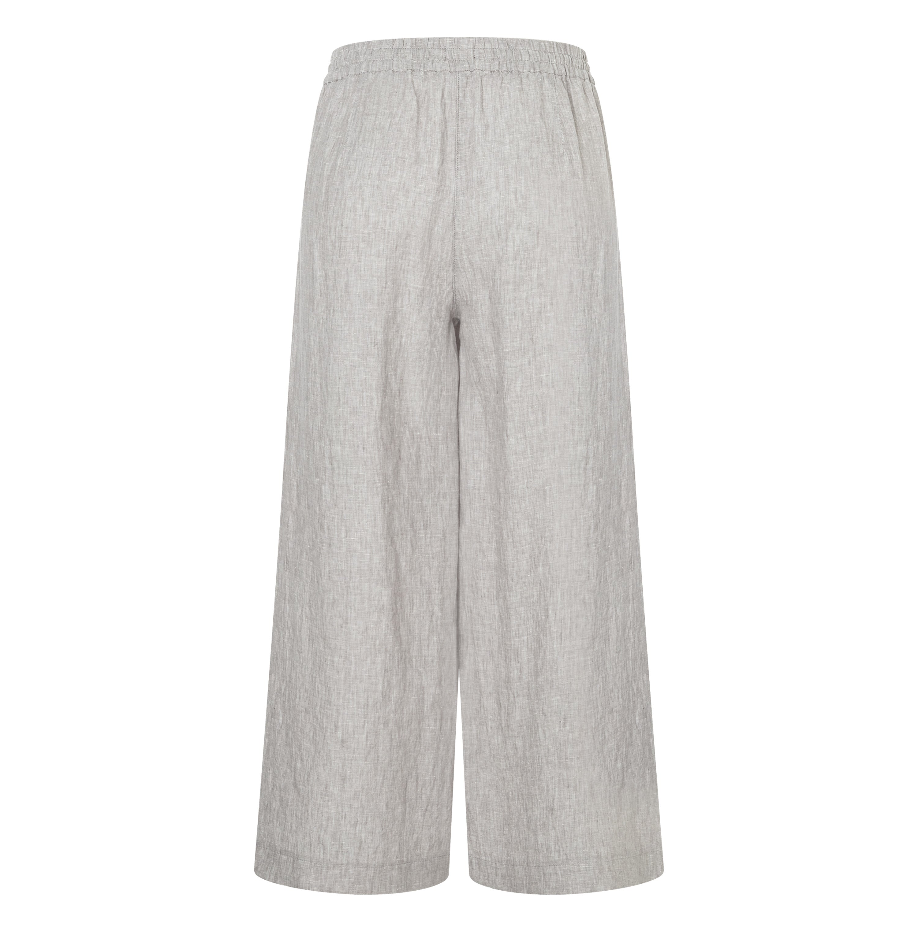 Wide culotte made of pure linen. | CALLIE cropped | light blue grey melange | Back view of bust