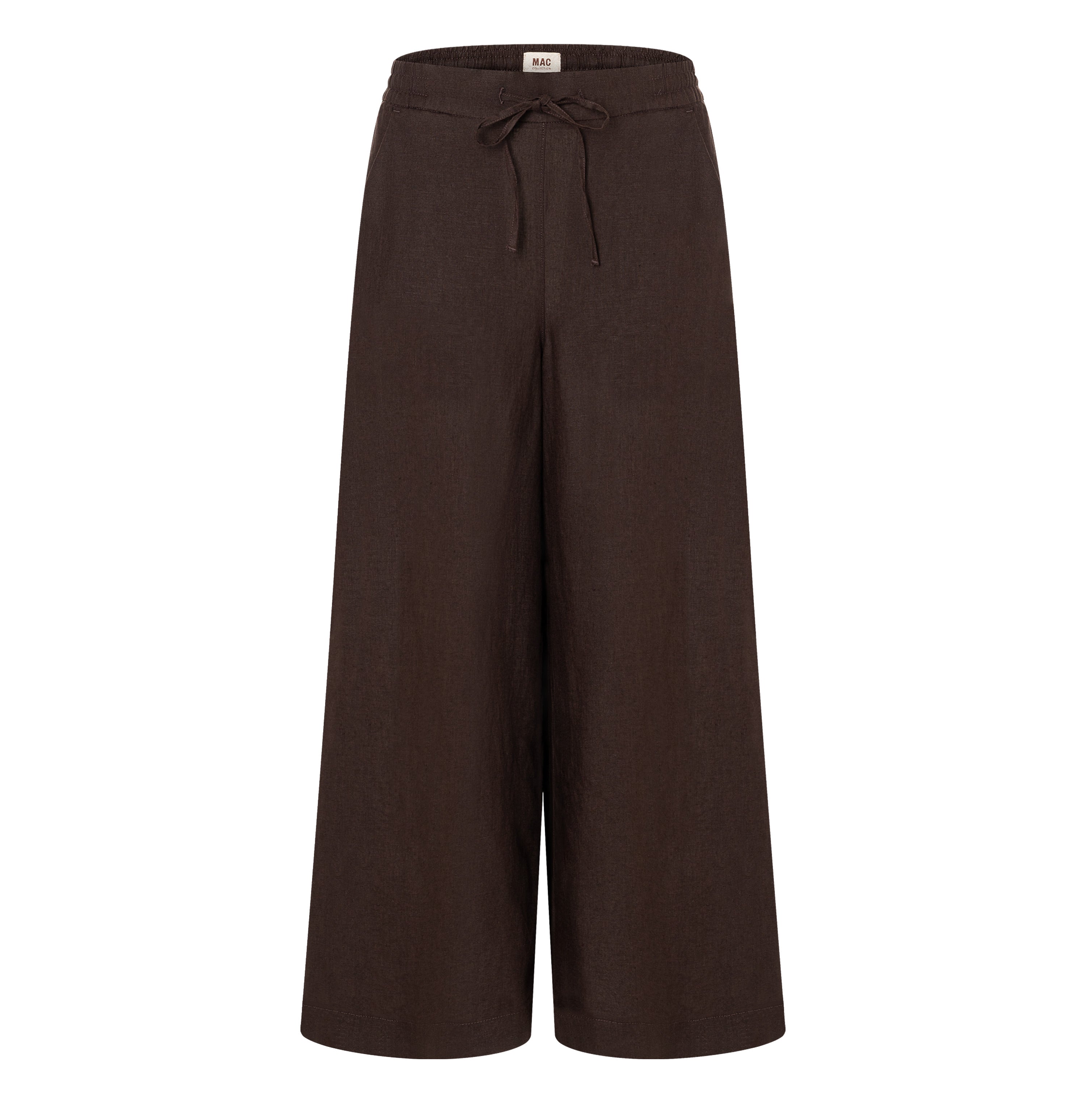Wide culotte made of pure linen. | CALLIE cropped | truffle brown | Front view of bust