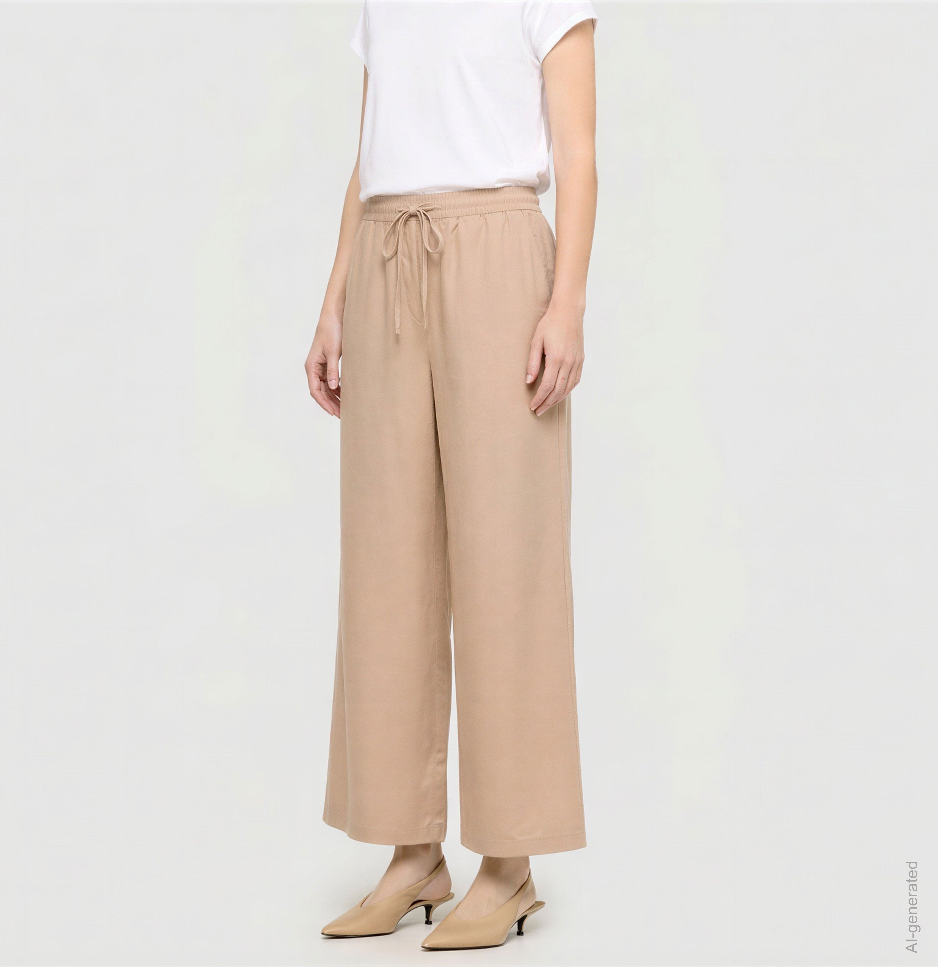 Culotte in an ultra light summer fabric. | CALLIE cropped | oyster | Front view of model