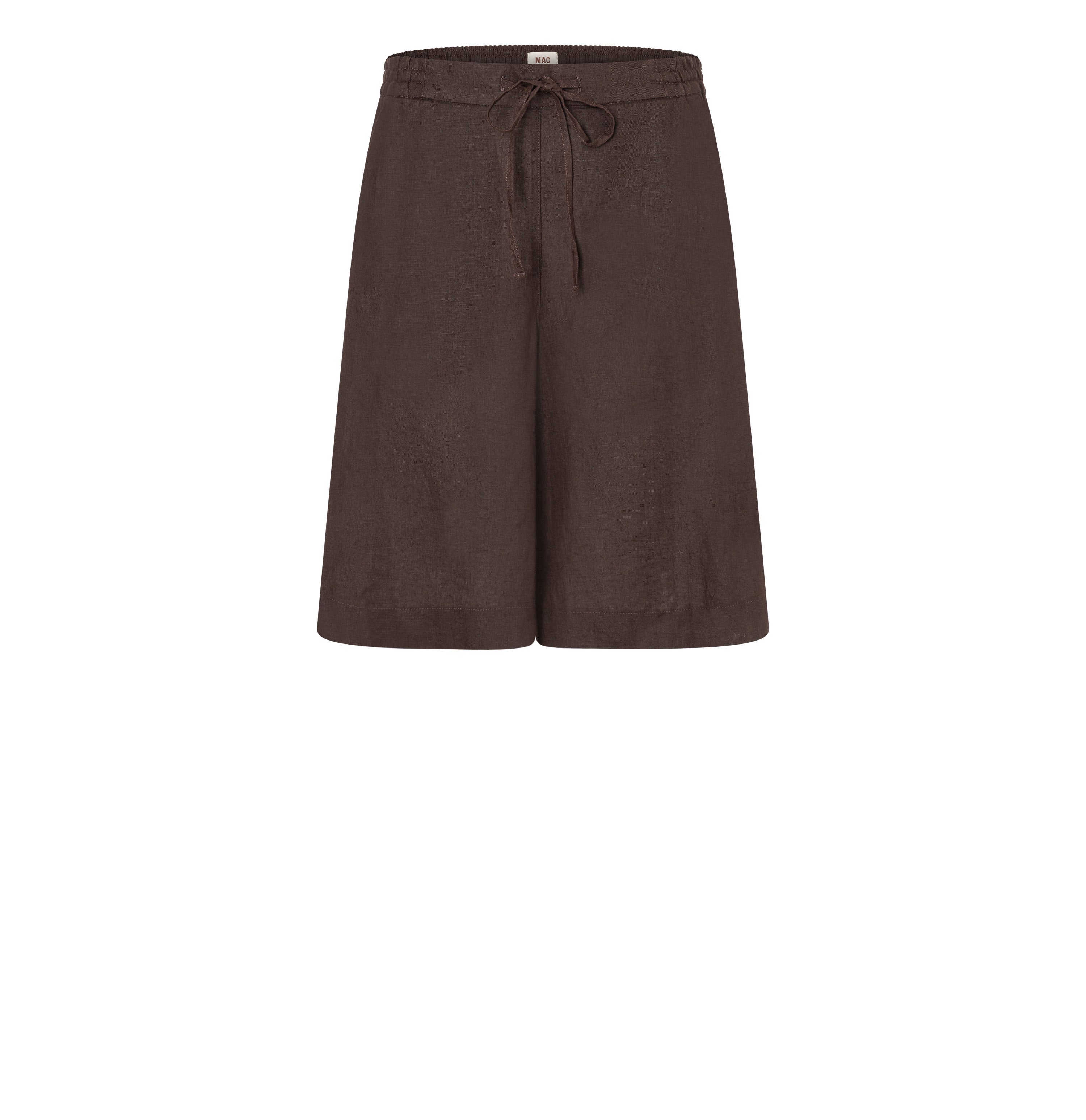 Wide shorts made of pure linen. | SANNY | truffle brown | Front view of bust