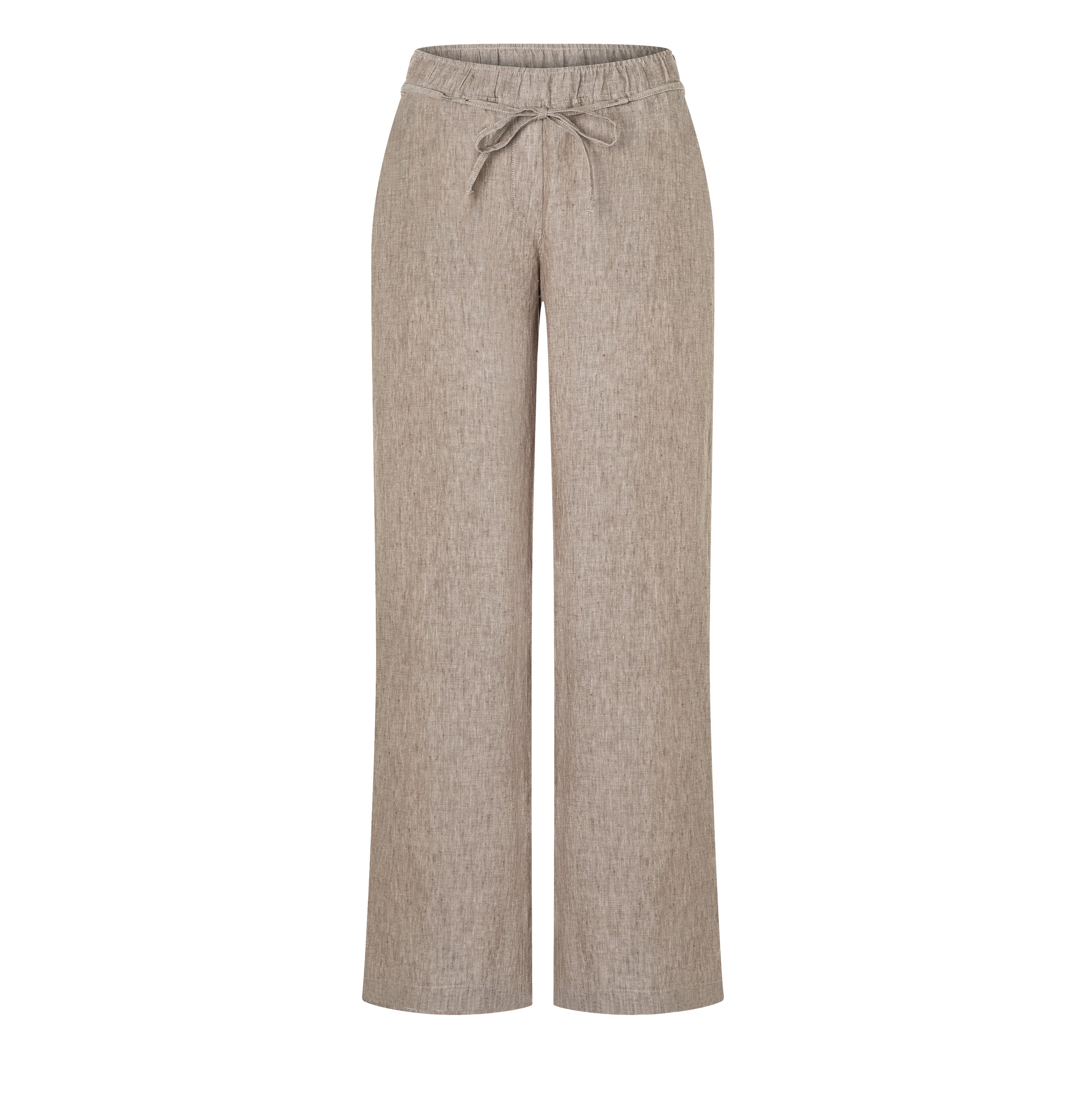 Wide trousers made of pure linen. | CHIARA BELT | sanddrift melange | Front view of bust