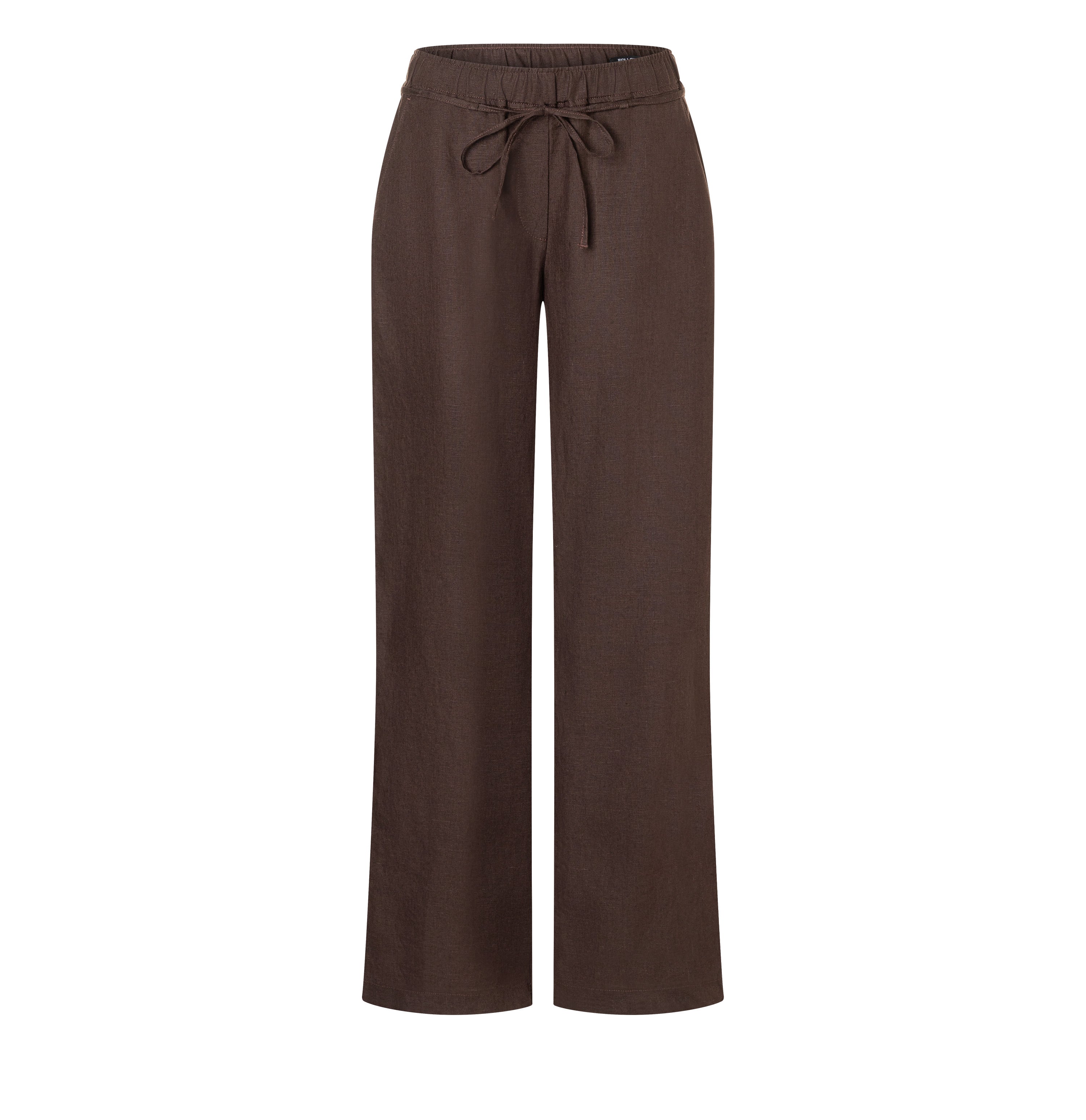 Wide trousers made of pure linen. | CHIARA BELT | truffle brown | Front view of bust