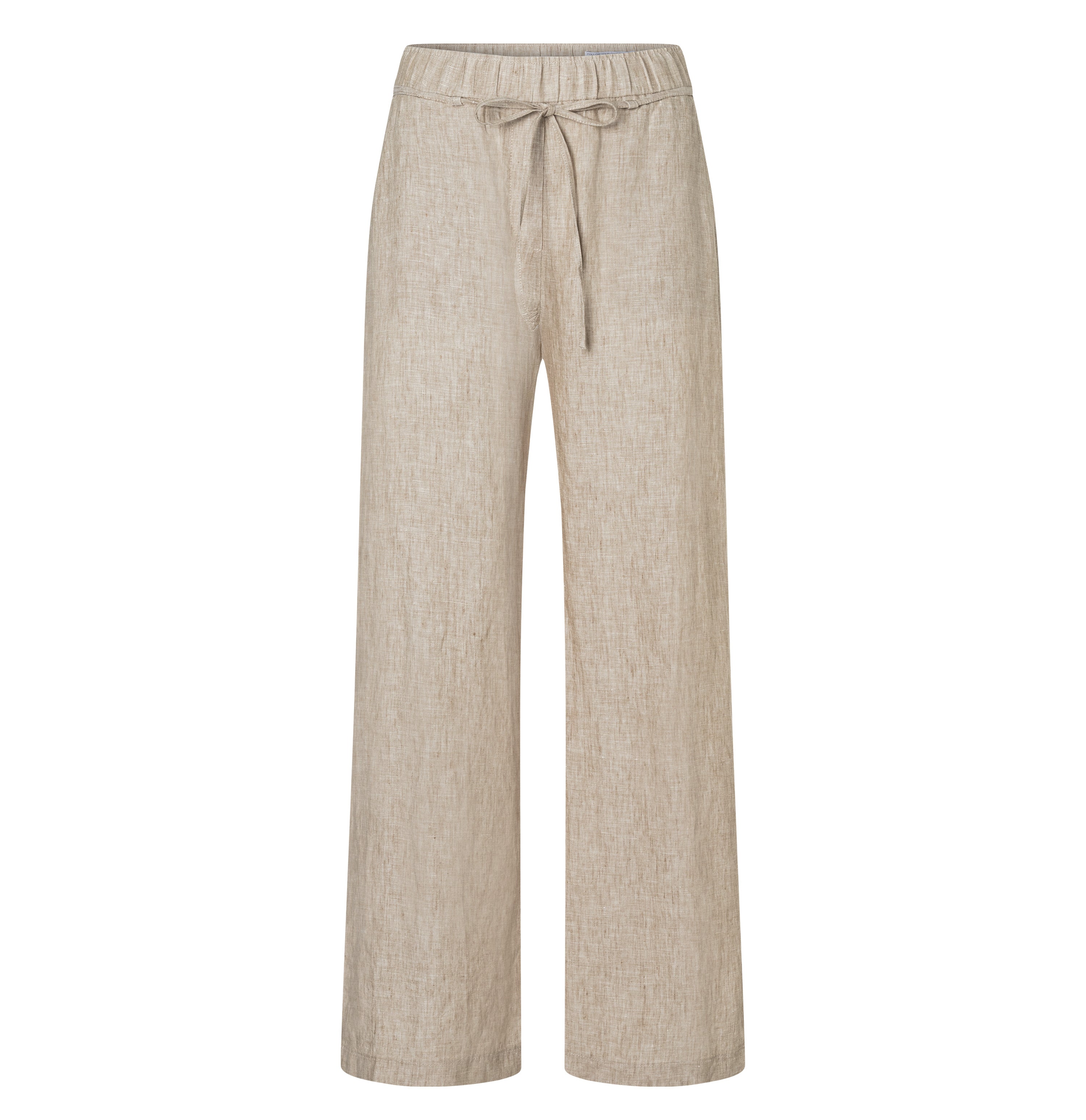 Wide trousers made of pure linen. | CHIARA BELT | almond beige melange | Front view of bust