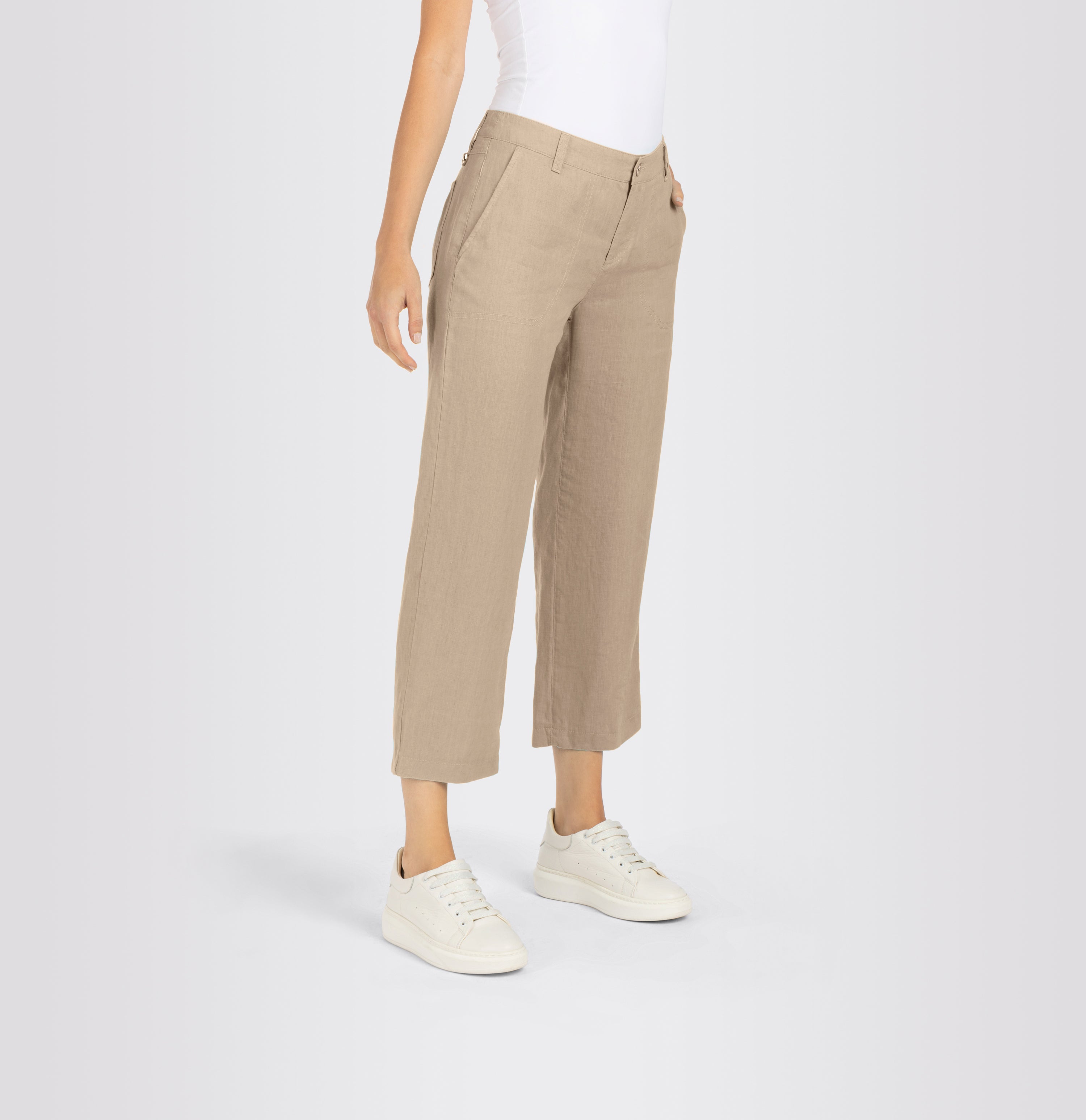 Light culotte made of pure linen. | NORA cropped | sanddrift melange | Detailed view 2 of model