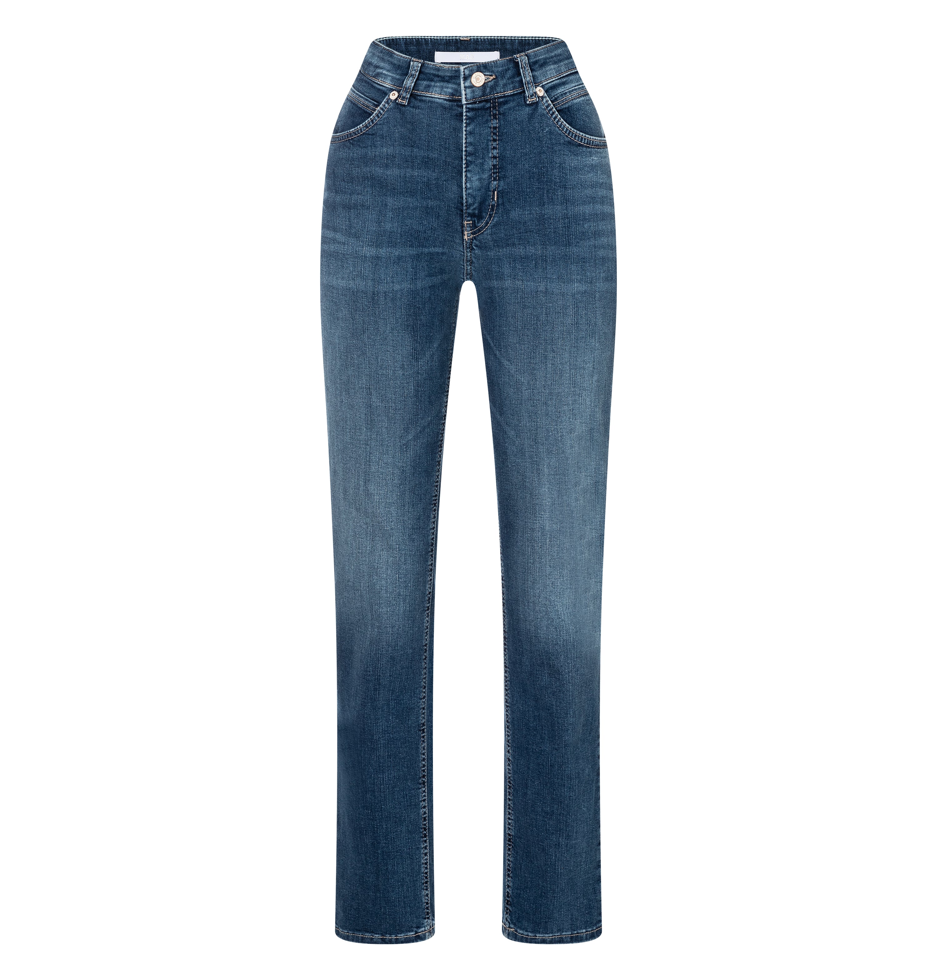 Straight jeans in a vintage wash. | MELANIE | simple wash | Front view of bust