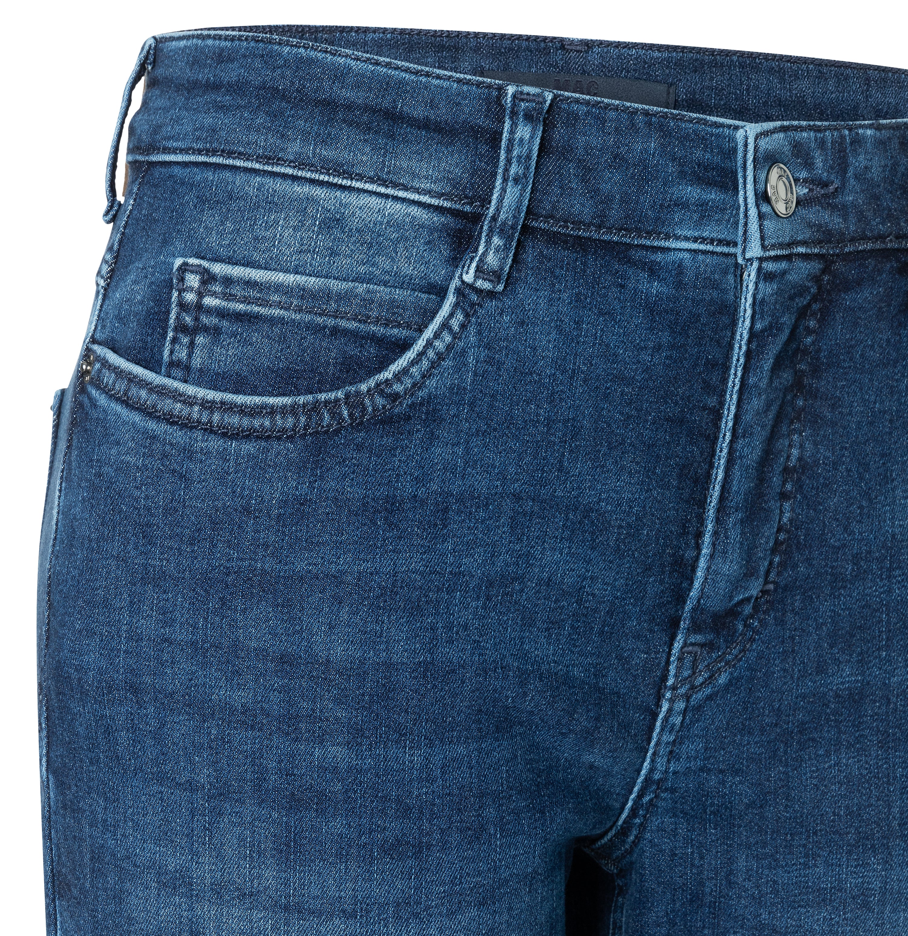 Figure-shaping boot cut jeans with an authentic look. | BOOT | chic indigo used | Further detail of bust