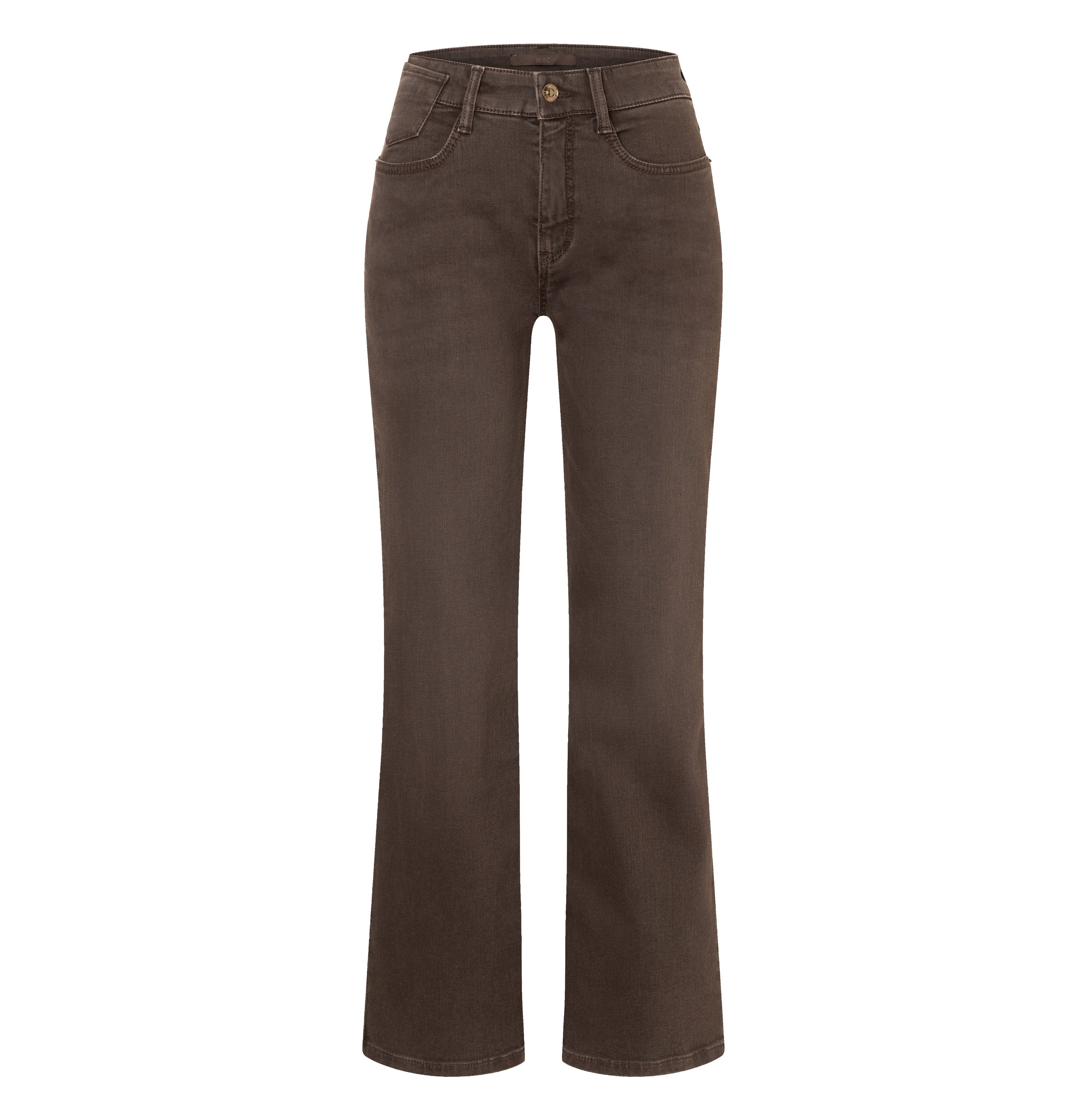Flared jeans with seam details. | LAURA | brown stone wash | Front view of bust