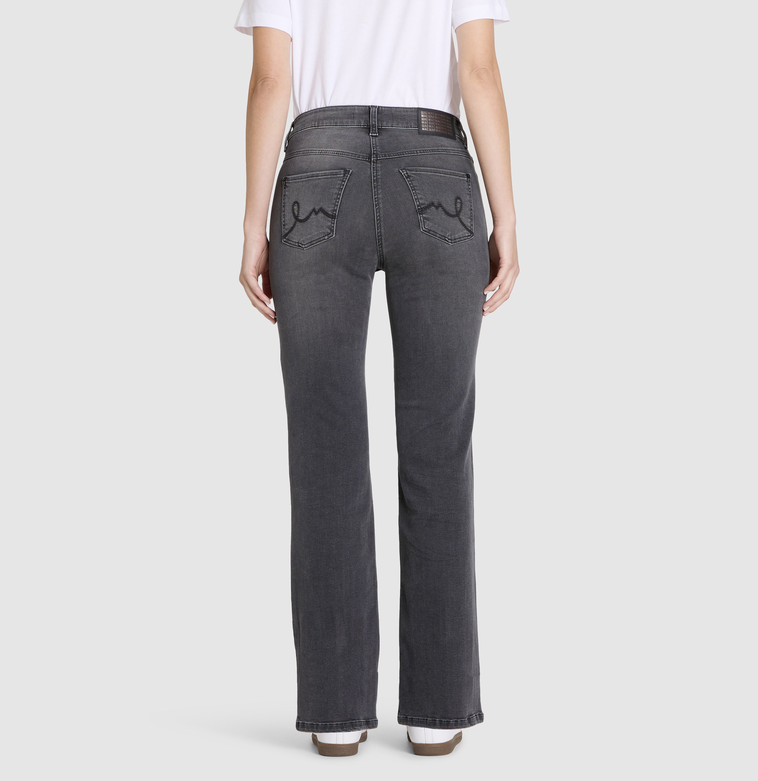 Comfortable flared jeans with details. | LAURA | authentic carbon wash | Back view of model