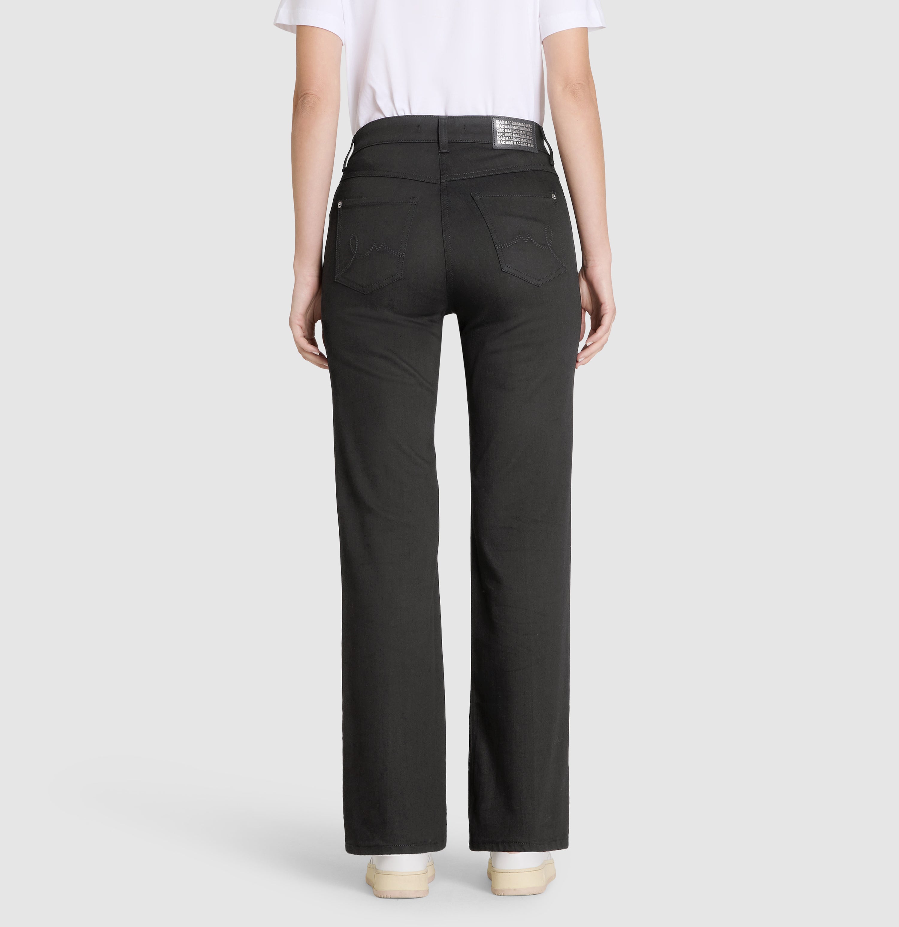 Comfortable flared jeans with seam details. | S-NAME | S-FBBZ | Back view of model