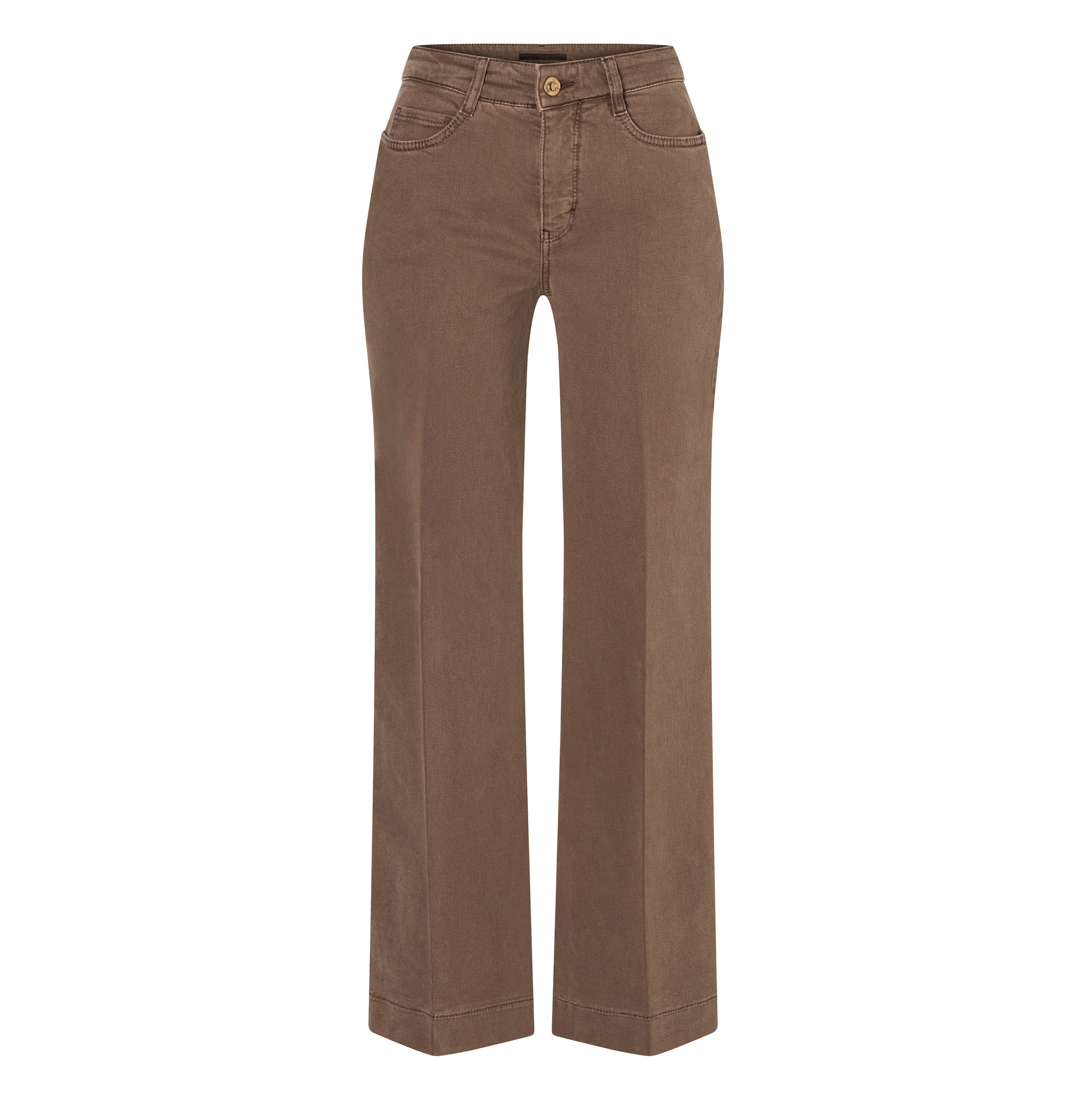 Wide coloured jeans with fine creases. | WIDE | light tree bark | Front view of bust