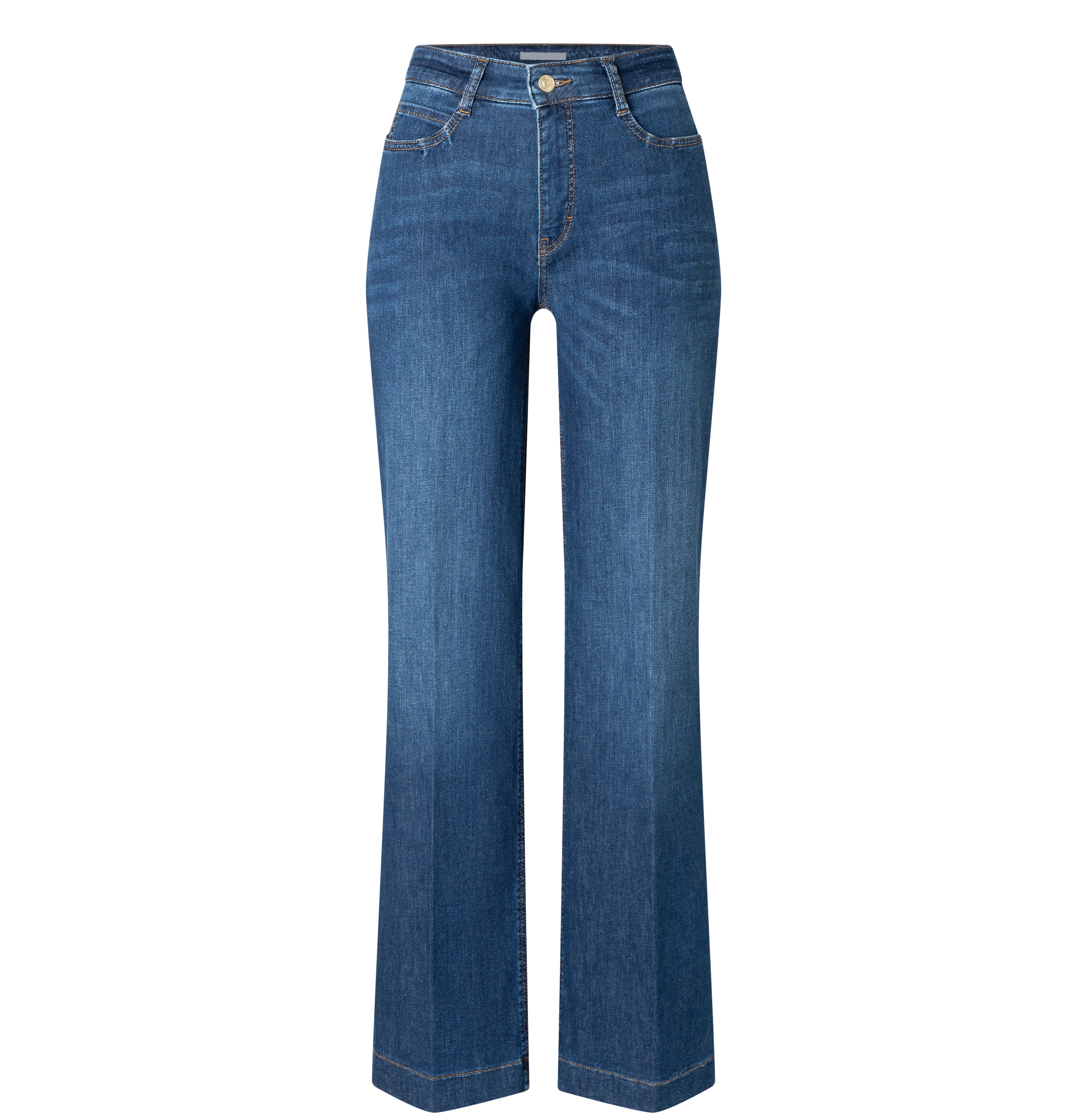 Wide, elastic jeans with an authentic look. | S-NAME | S-FBBZ | Front view of bust