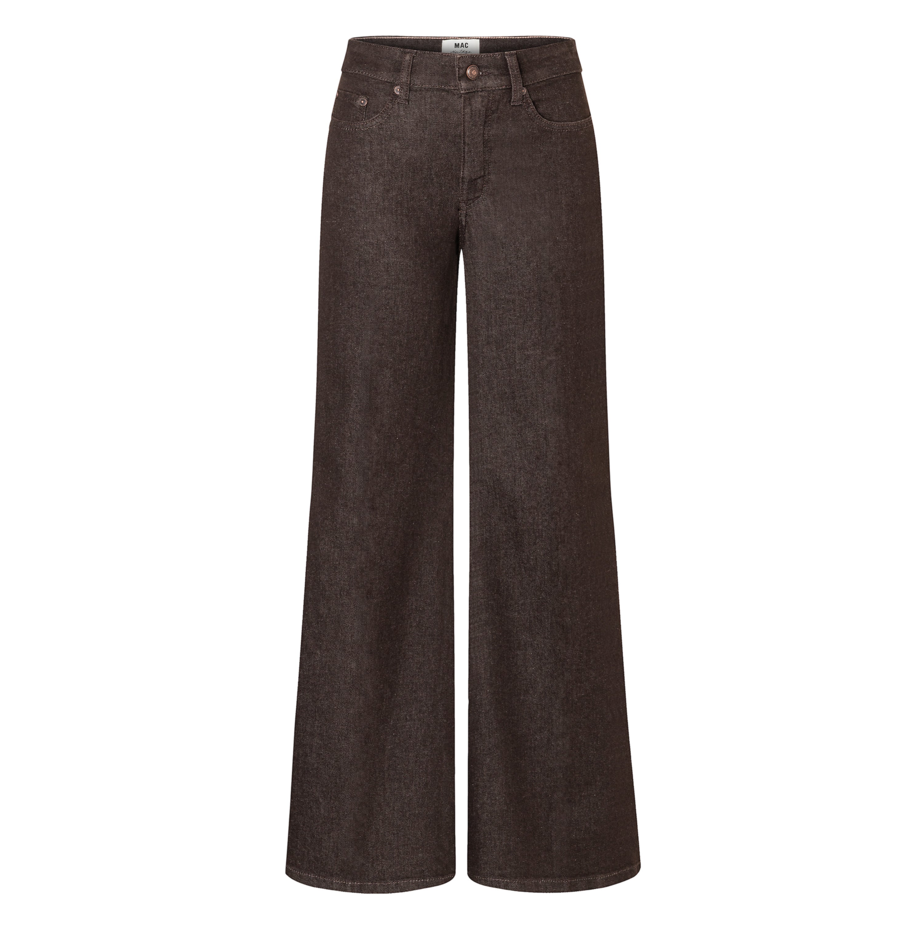 Wide fit made from comfort vintage denim. | WIDE flare | brown rinsed | Front view of bust