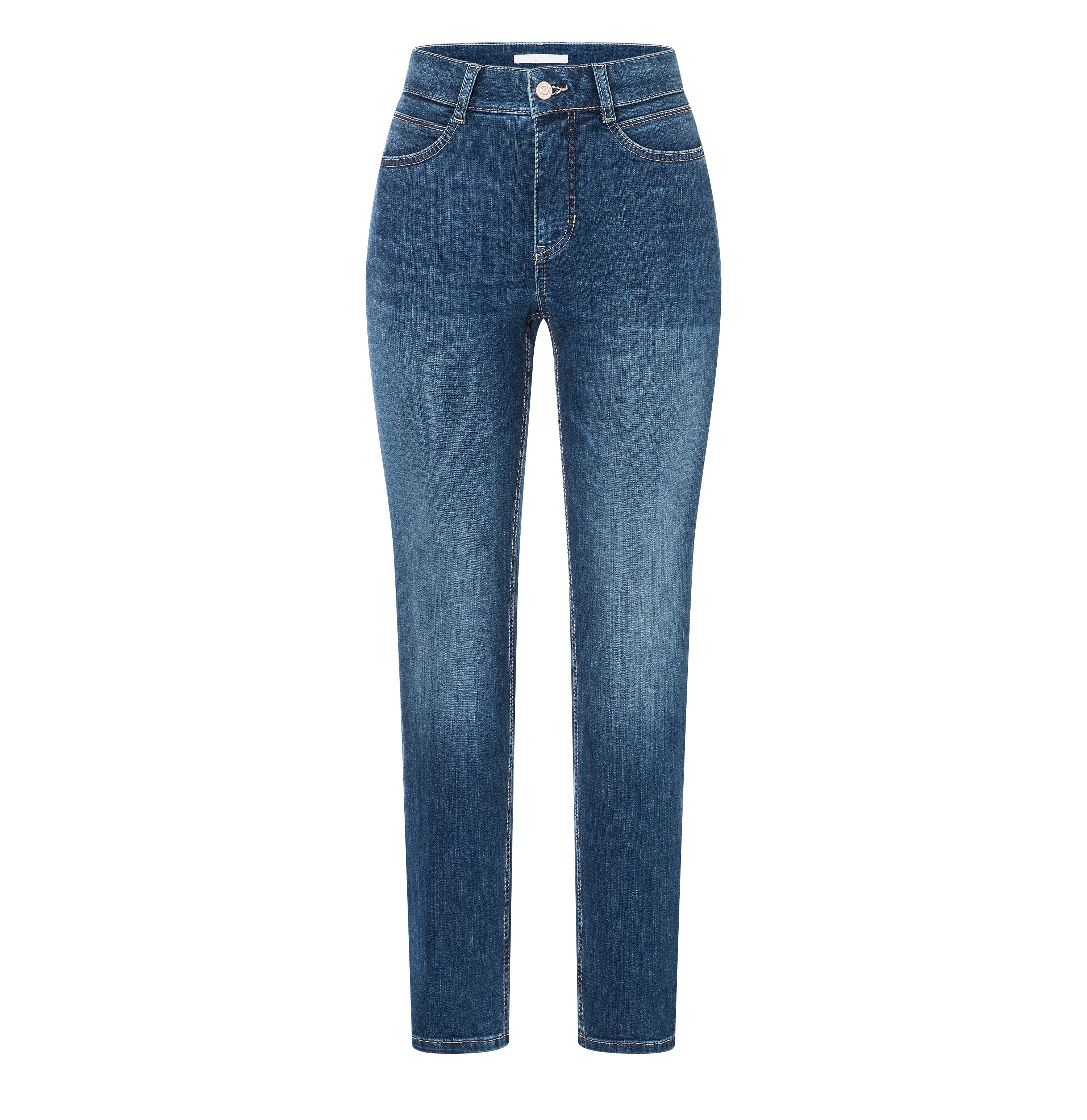 Comfortable straight jeans with a higher waist. | ANGELA | simple wash | Front view of bust